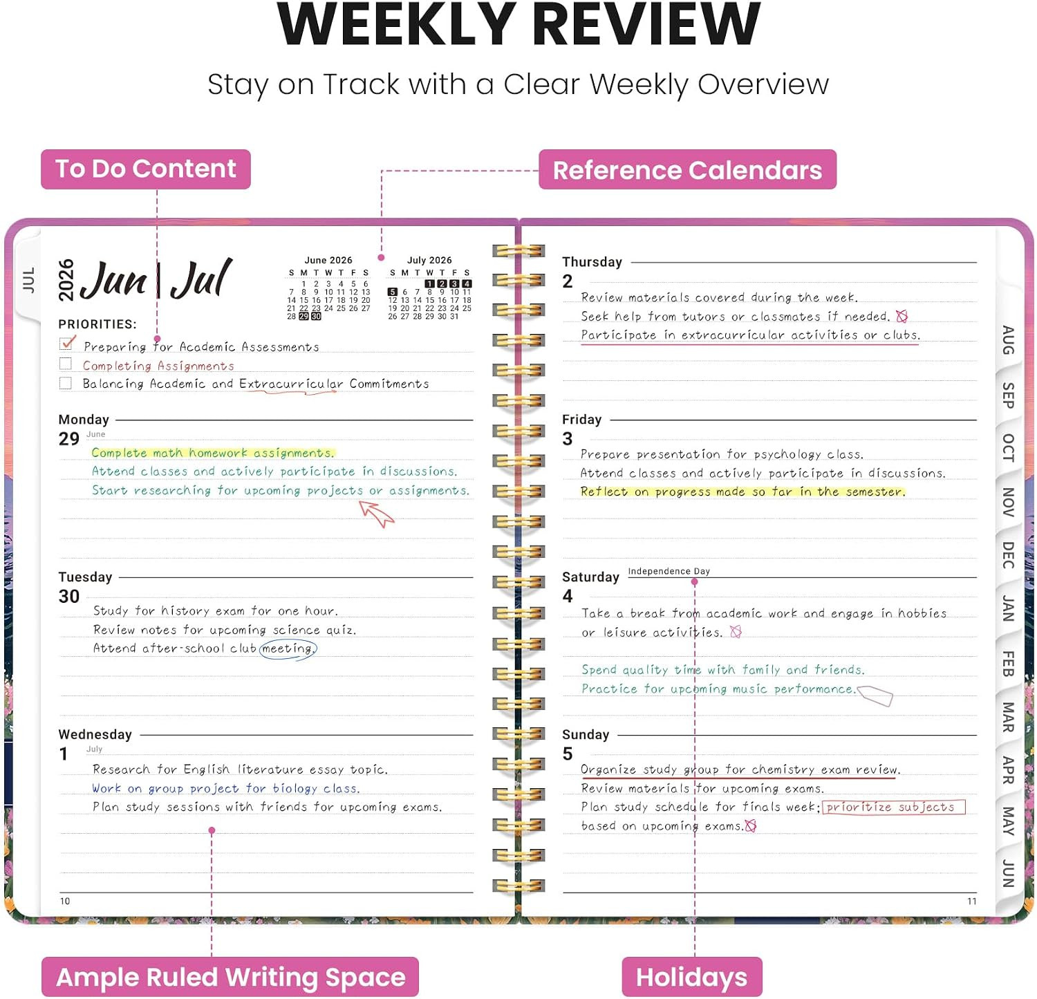 Planner 2026-2027, Hardcover Monthly and Weekly Academic Planner July 2026 – Jun