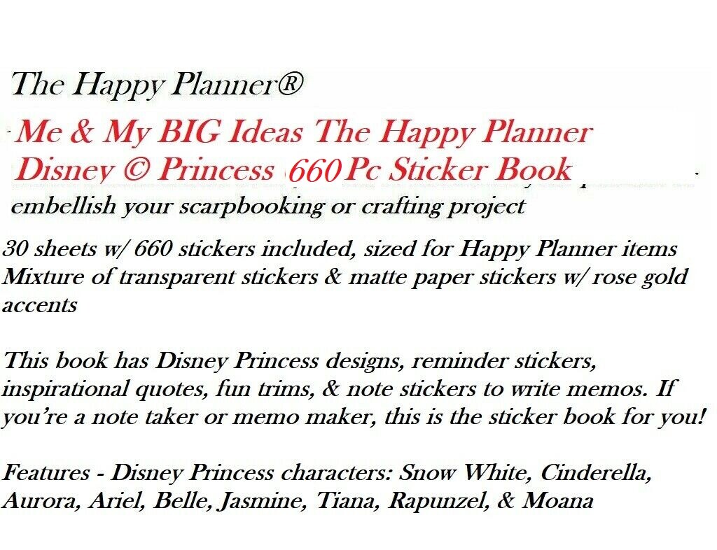 The Happy Planner Disney PRINCESS Big 660 Pc Calendars & Planners Sticker Book