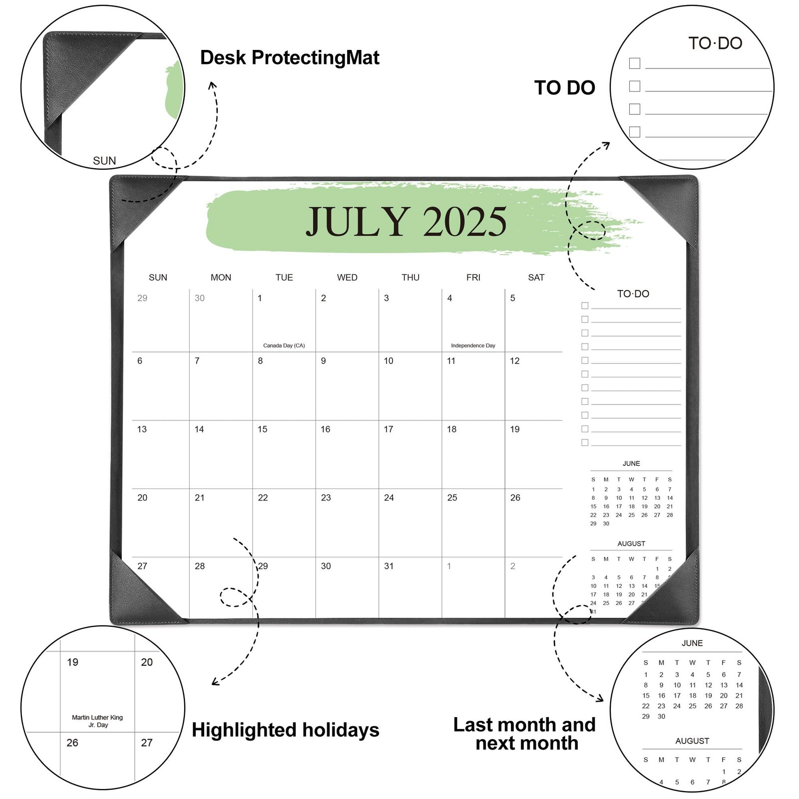 Desk Calendar 2026-2027 with Desktop Mat – 22″ x 22 Inches X 17 Inches, Black