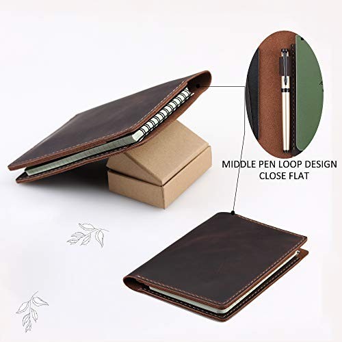 Leather Notebook Cover for 4” x 6” Notepad, Spiral Top Bound, Pen Holder – Cof