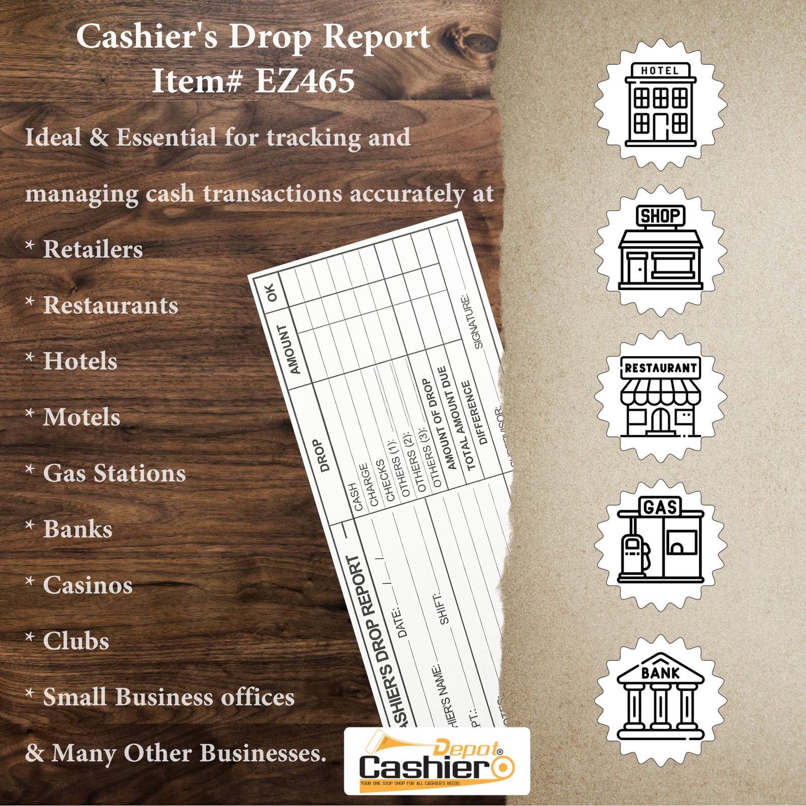 100 PCS EZ465 Cashier Drop Report Envelope 4 1/8 x 9 1/2 Inch Open End 24lb