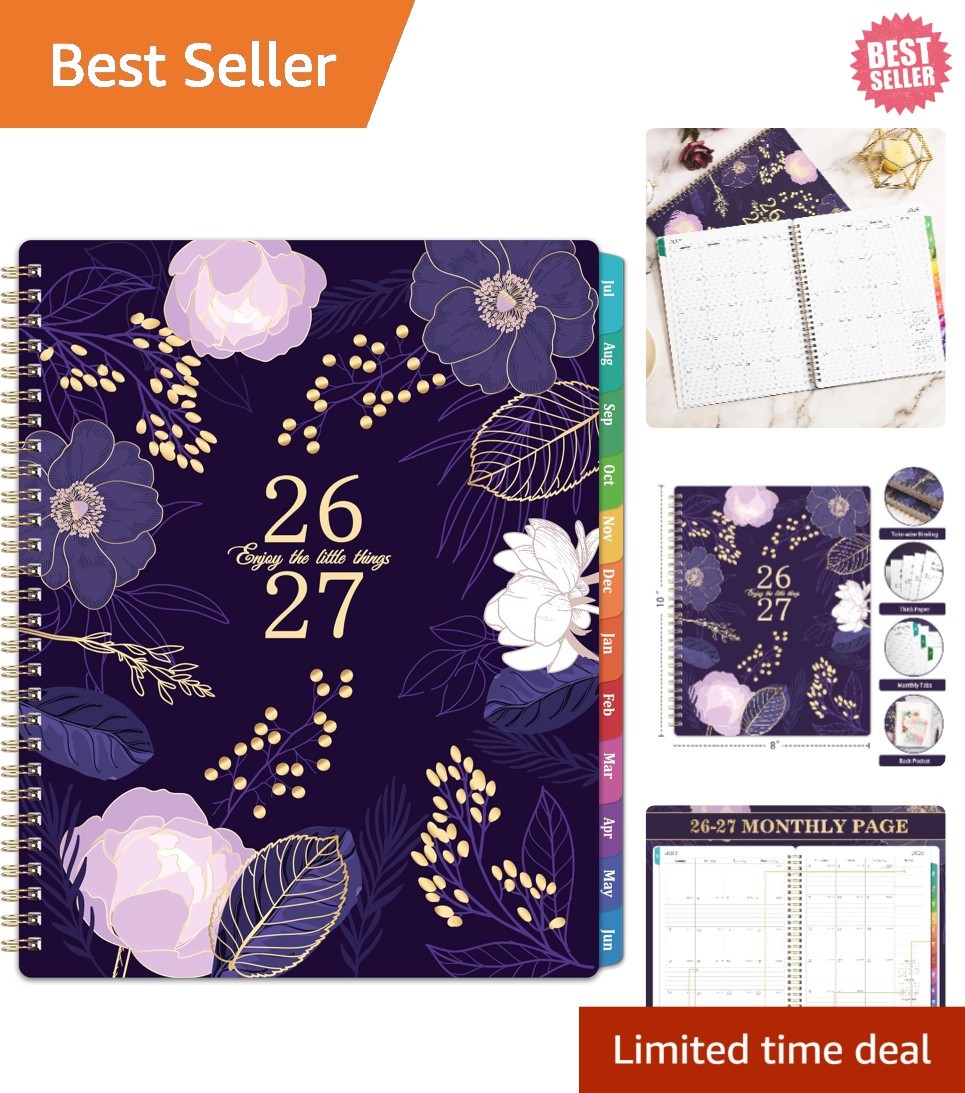 Elegant 2026-2027 Academic Planner | Twin-Wire Binding & Back Pocket | Purple
