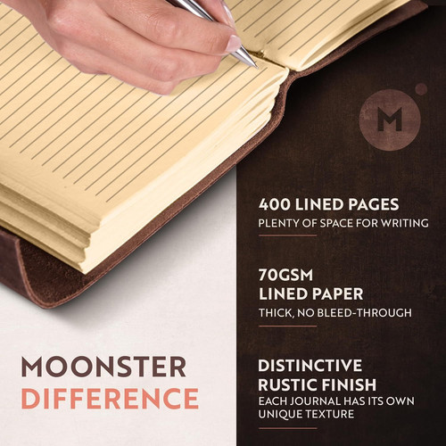 moonster Leather Journal with Embossed Heart Shape – Non 8″ x 6″, Brown