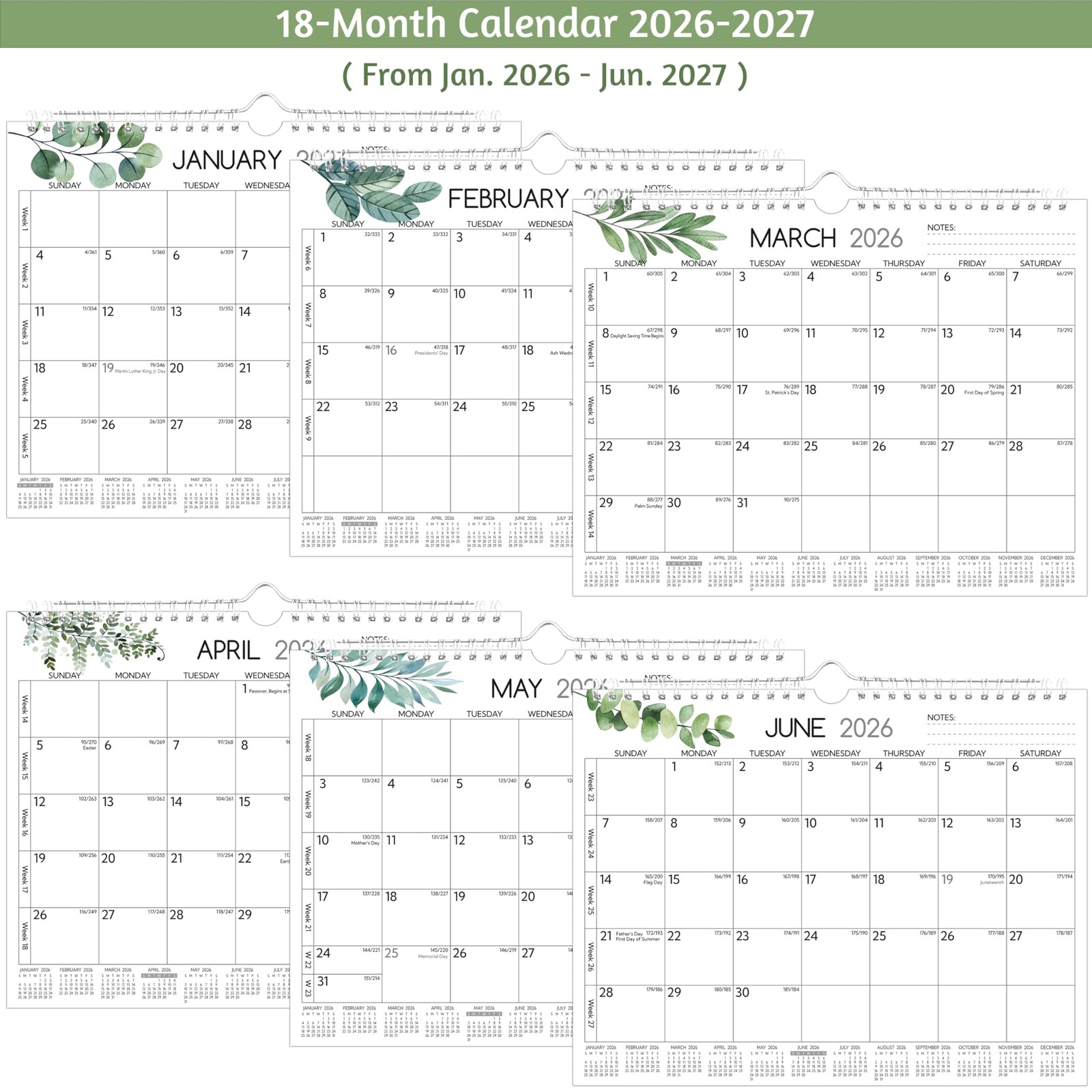 Wall Calendar 2026-2027 – Run Now to Jun 2027, 18 Monthly Calendar…