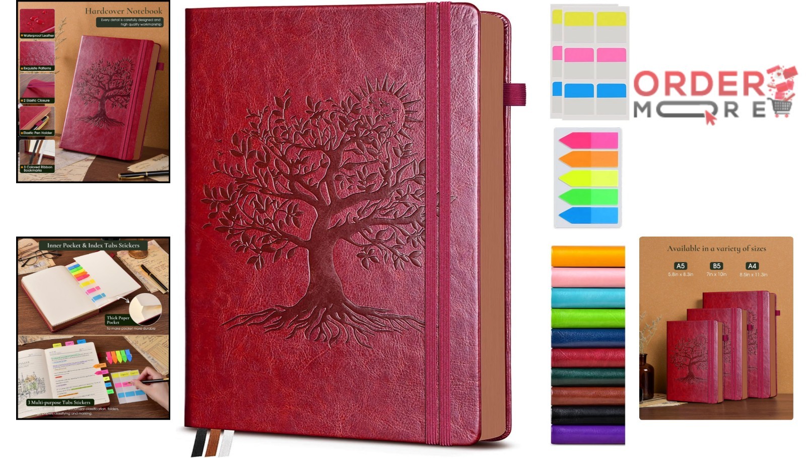 Vintage Faux Leather Journal A4 300 Pages Waterproof Hard Cover Writing Notebook
