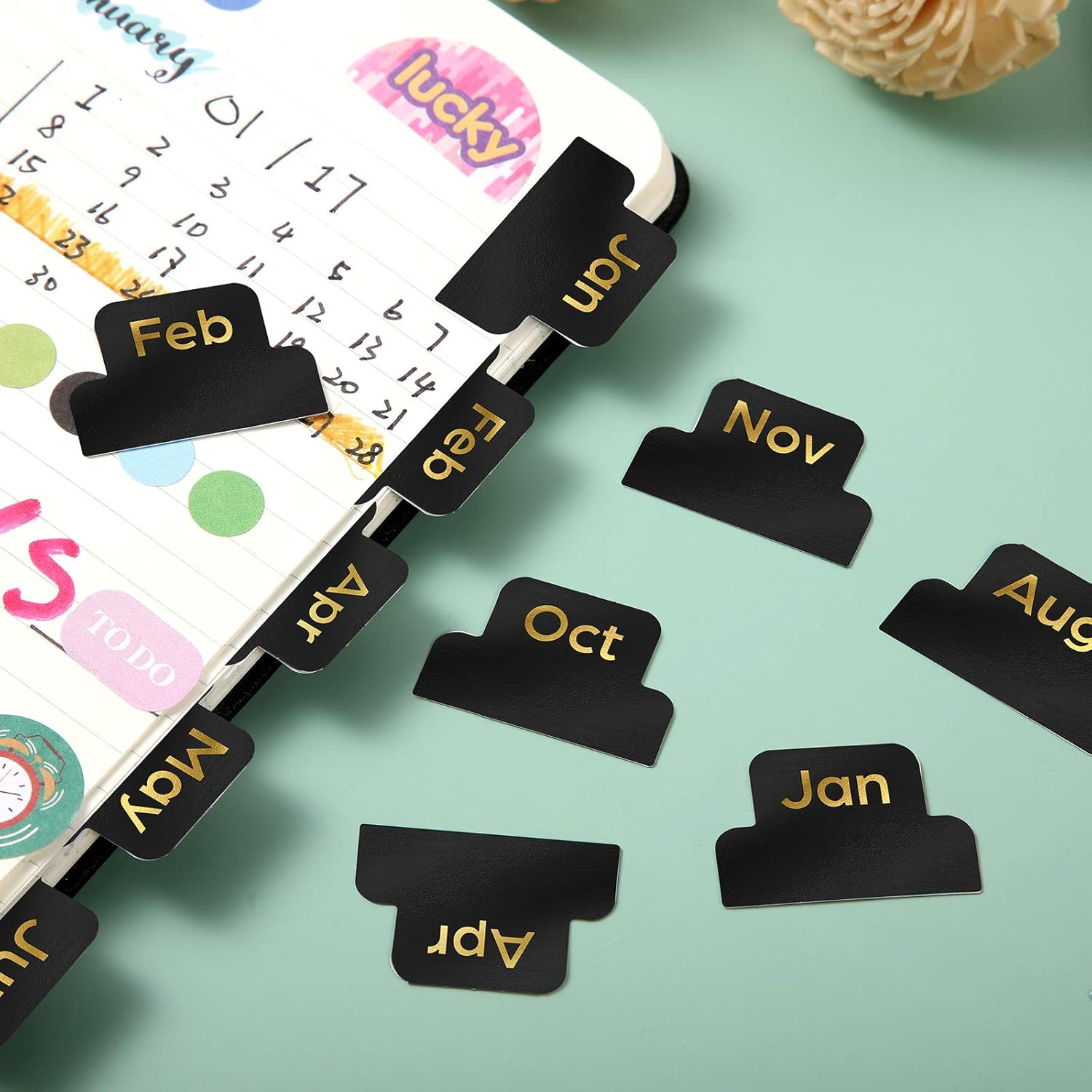 72 Pcs Adhesive Monthly Tabs Designer Accessories for Notebook Journal Planners