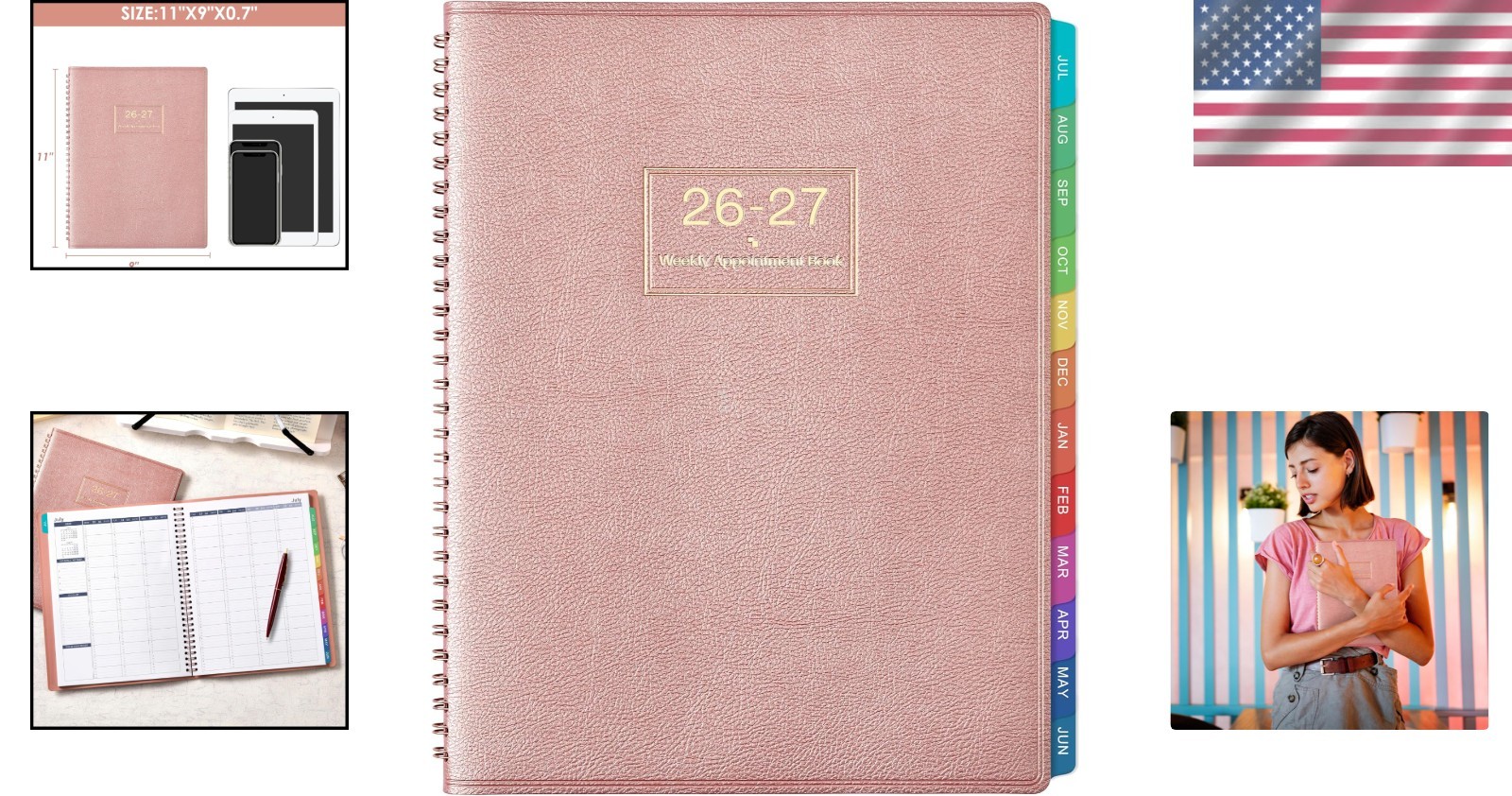 2026-2027 Weekly Planner – 9×11 with Twin-Wire Binding & Leather Finish