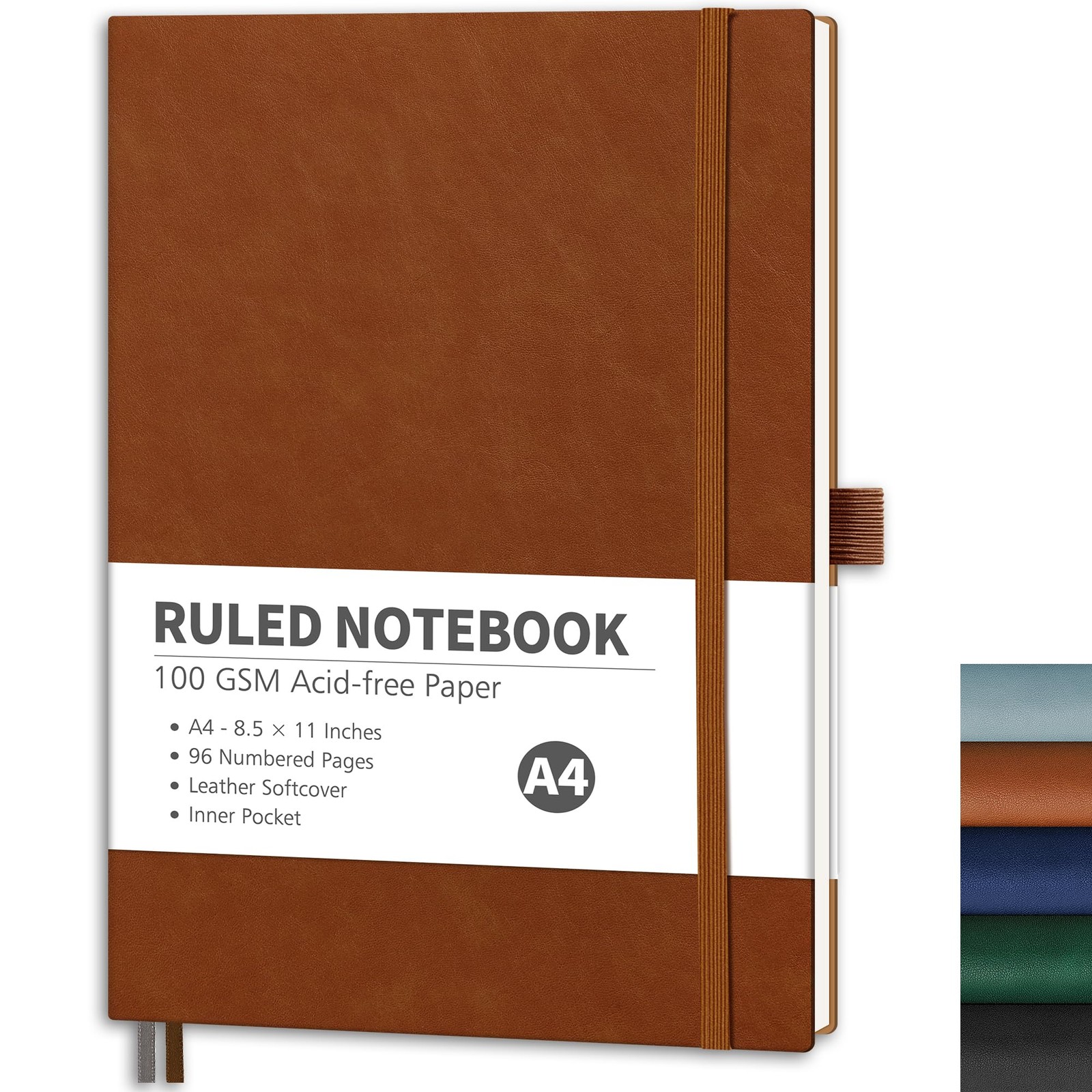 RETTACY Lined Journal Notebook, 96 Numbered Pages, A4 8.5 × 11 inches, Brown