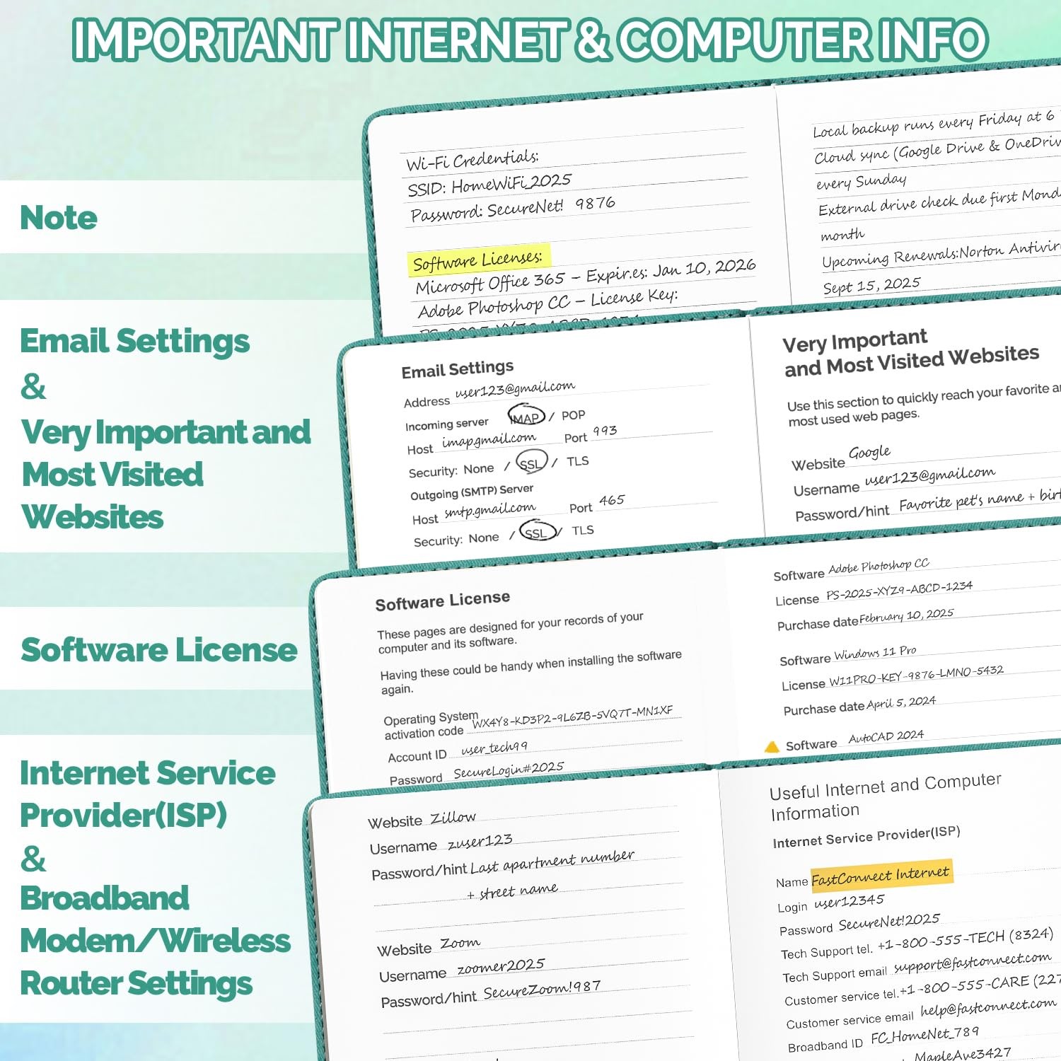 Password Keeper Book with Colorful Alphabetical Tabs, Small Internet Password