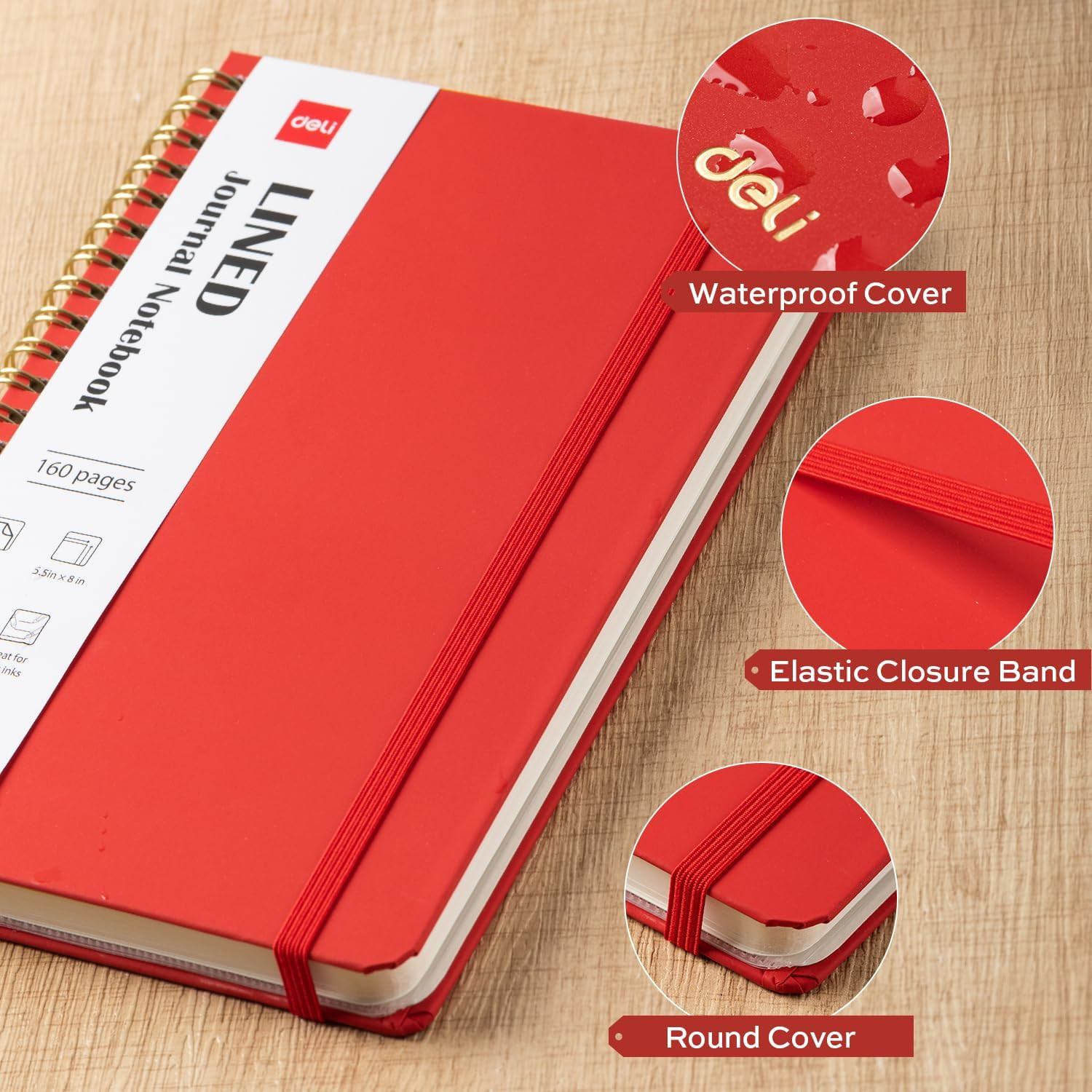 Red Lined Spiral Journal Notebook, 160 Pages, A5 (5.5″X8″) Hardcover Writing Not