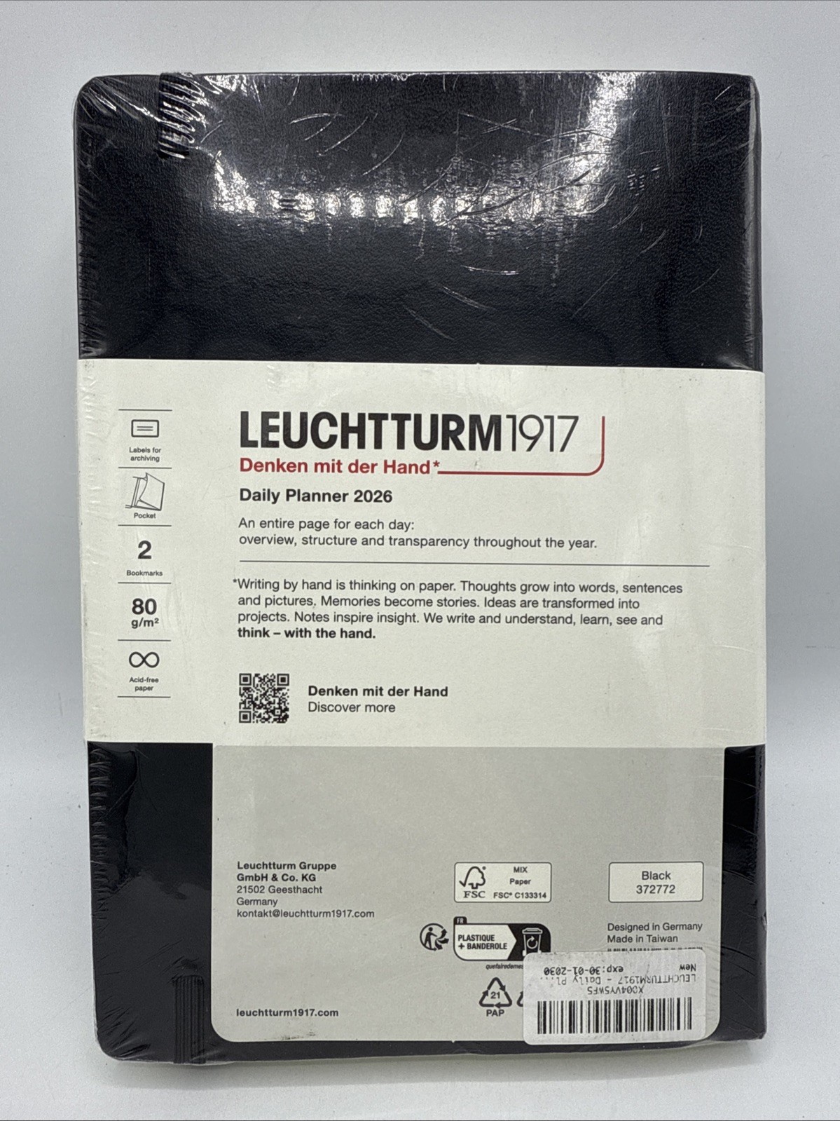 LEUCHTTURM1917 – Daily Planner 2026 Medium (A5) Ruled Black English NEW!