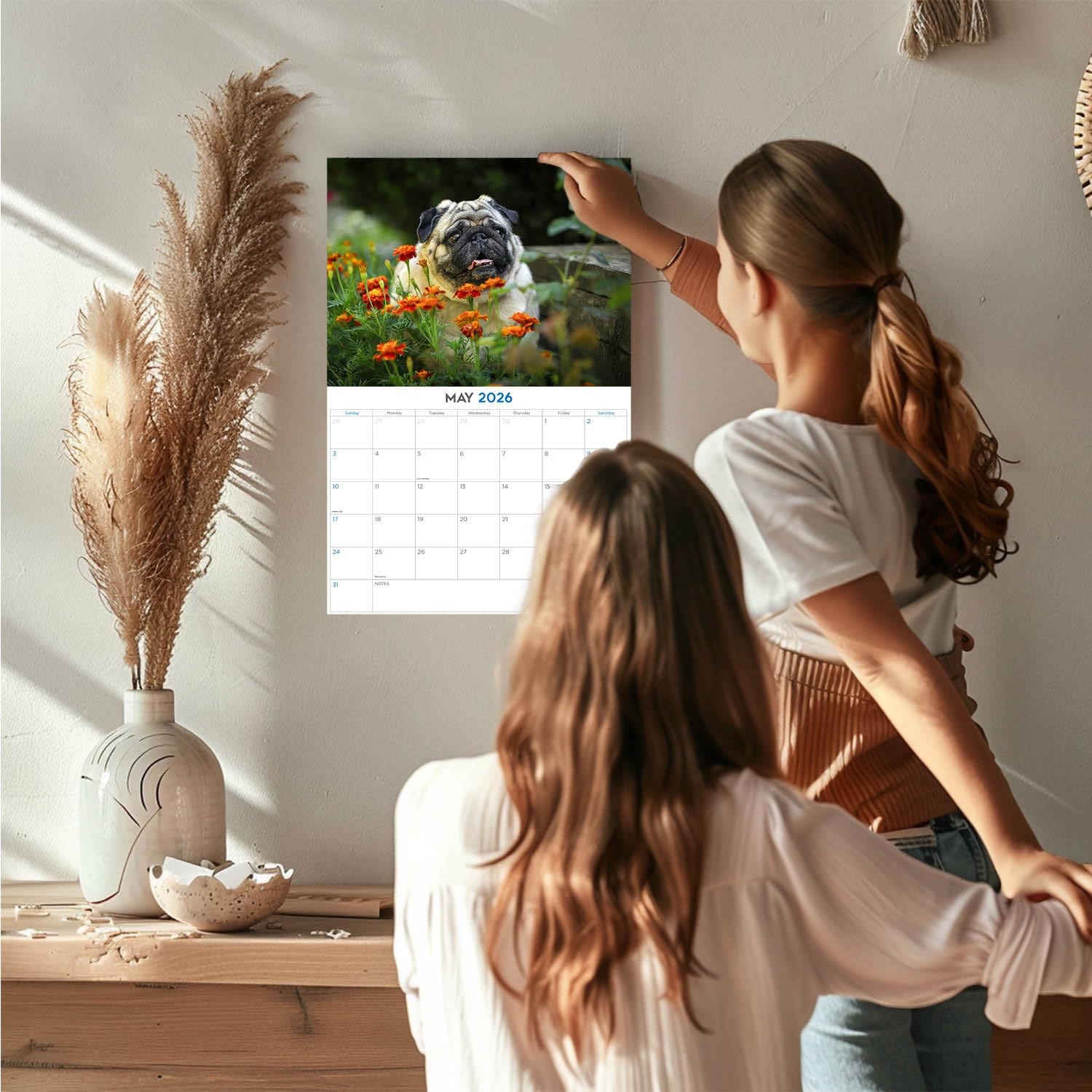 2025 2026 Pug Calendar – Dog Breed Monthly Wall – 12″ x 9″,