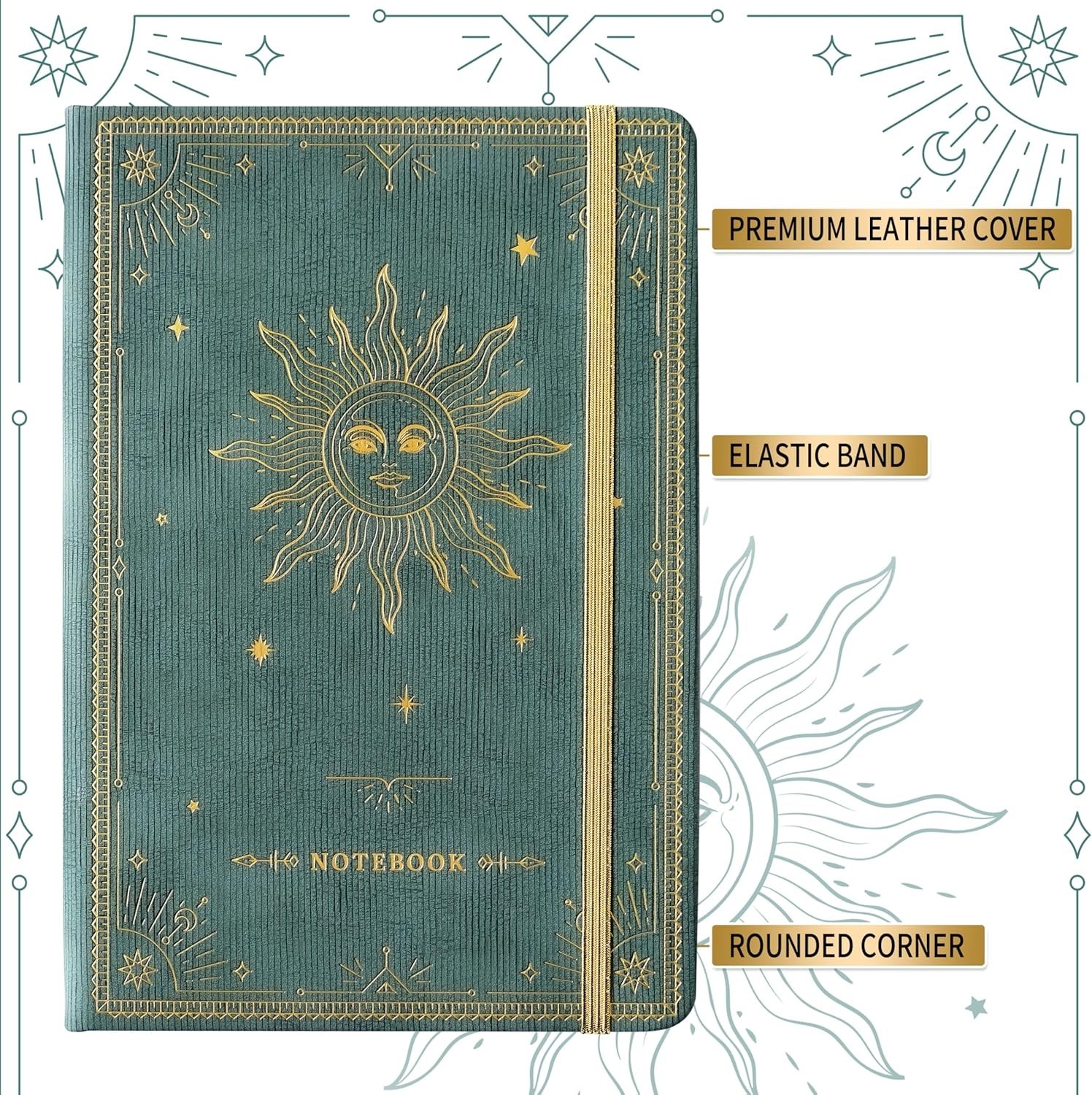 Compact Writing Notebook with 144 Thick Ruled Pages & Expandable Pocket – Cyan