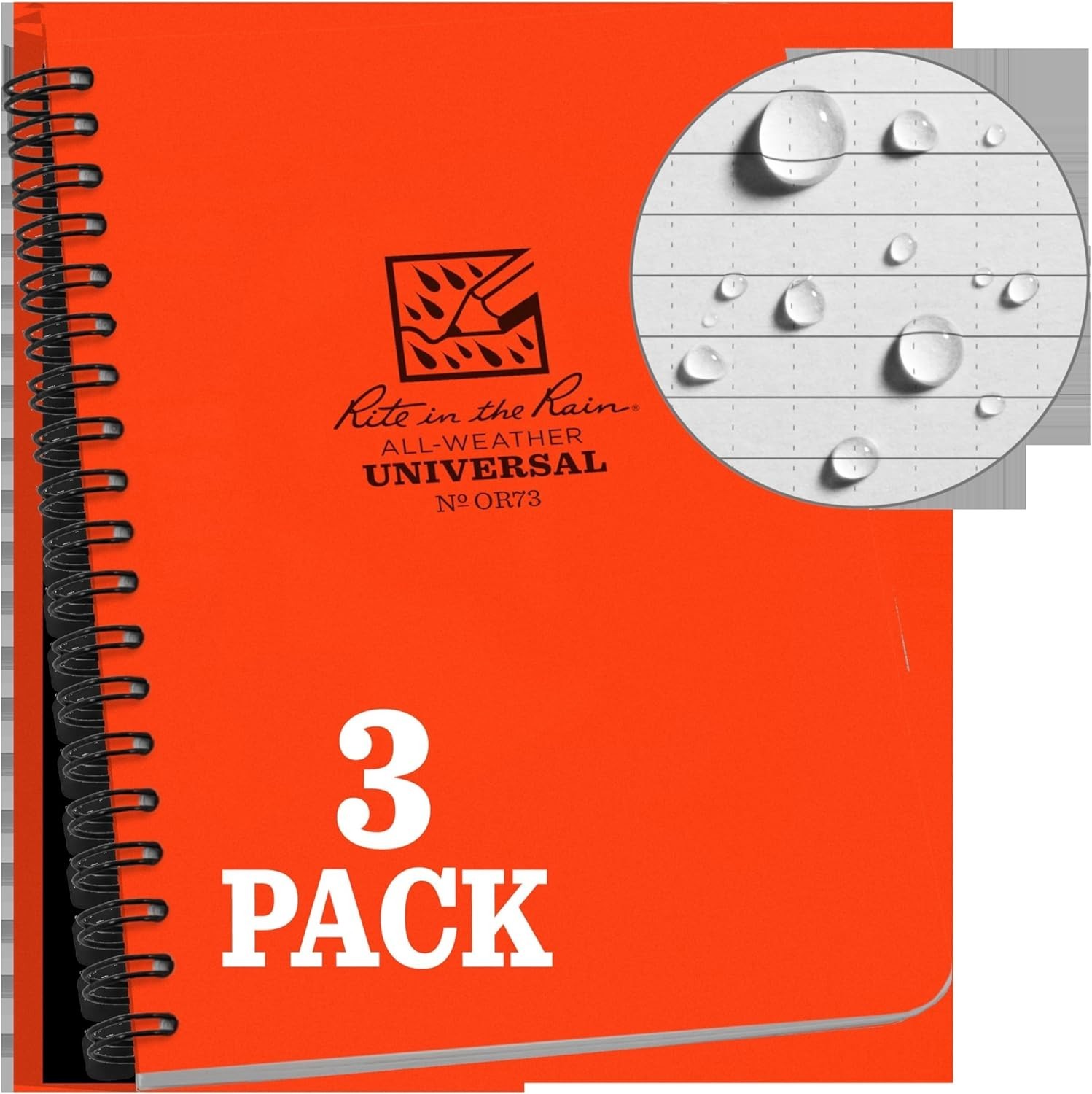 Compact Waterproof Notebook 4.625 Inch x 7 Inch Orange Polydura Cover 3 Count