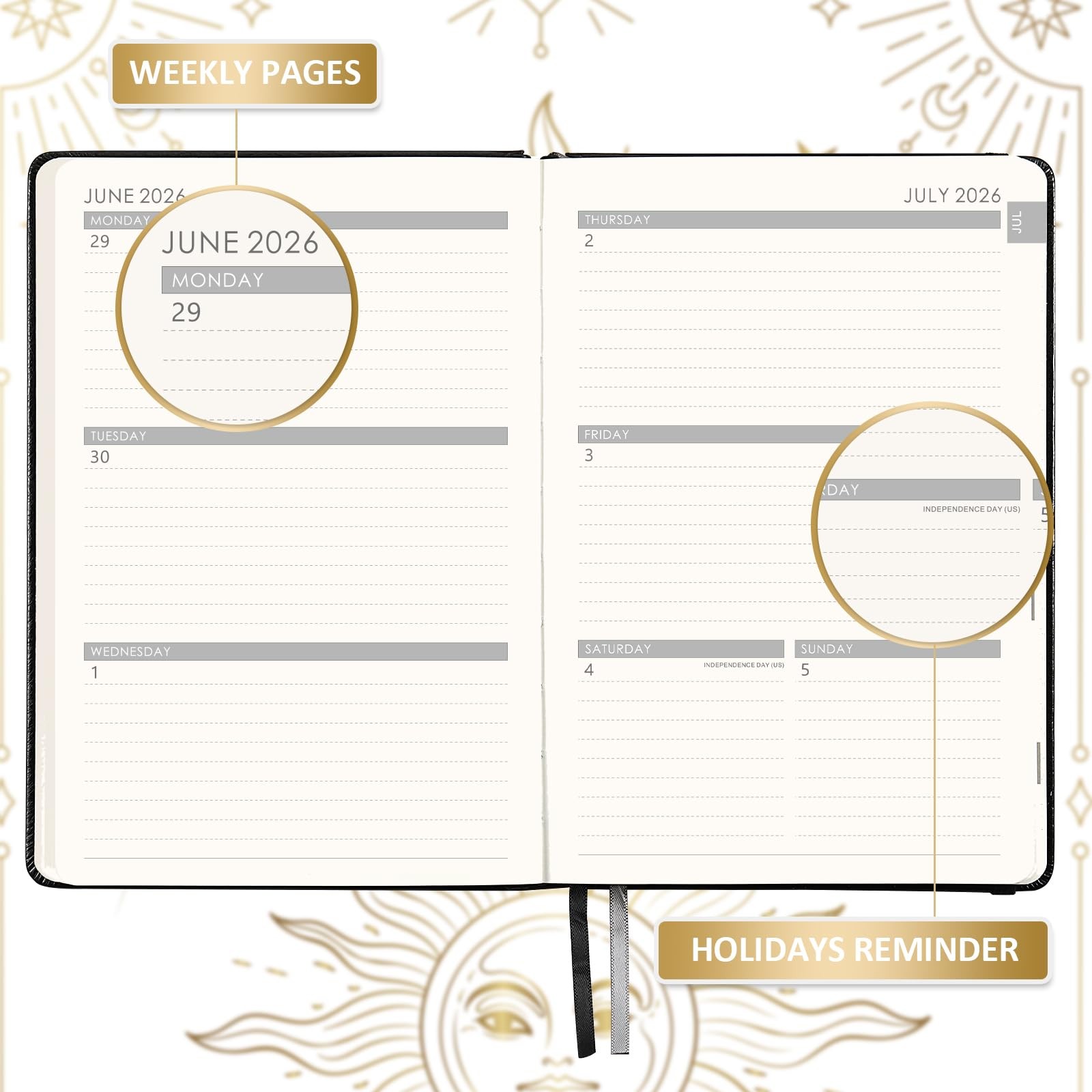 Planner 2026-2027 – Academic 2026-2027, 5.75 x 8.25 inches, Black Sun