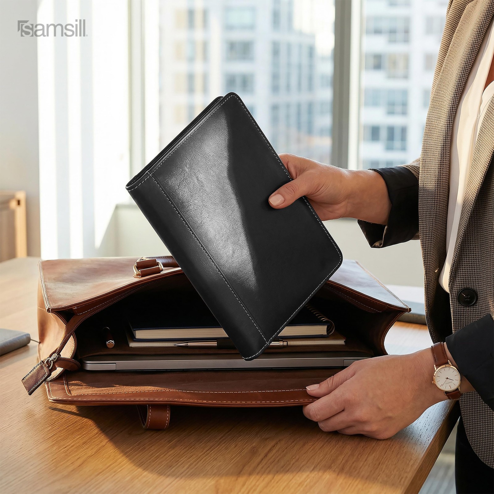 Mini Faux-Leather Padfolio, 5 x 8 Writing Pad, Compact Business Portfolio wit…