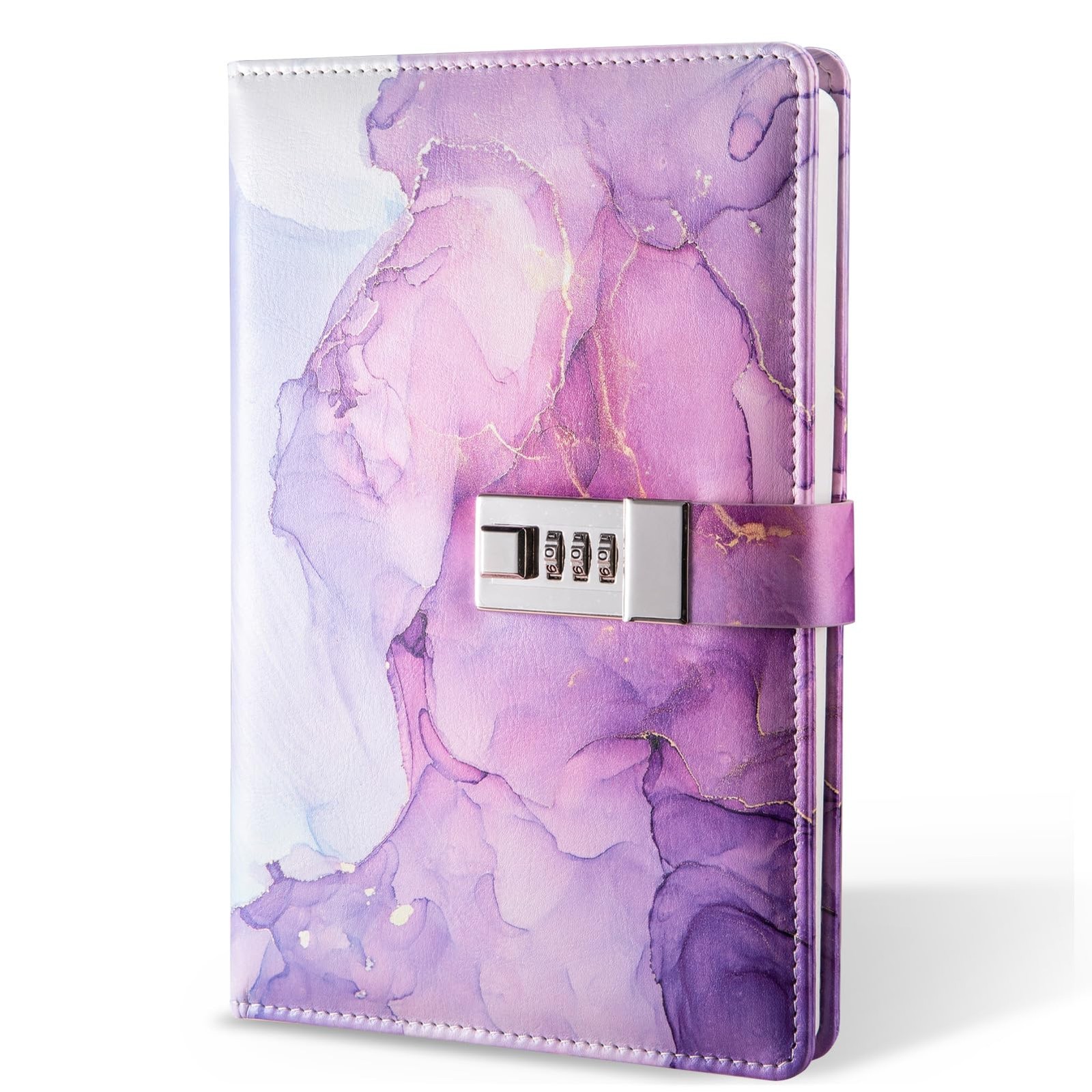 Diary with Lock, A5 Lockable Journal, PU Leather 8.6×5.9 inches, Purple