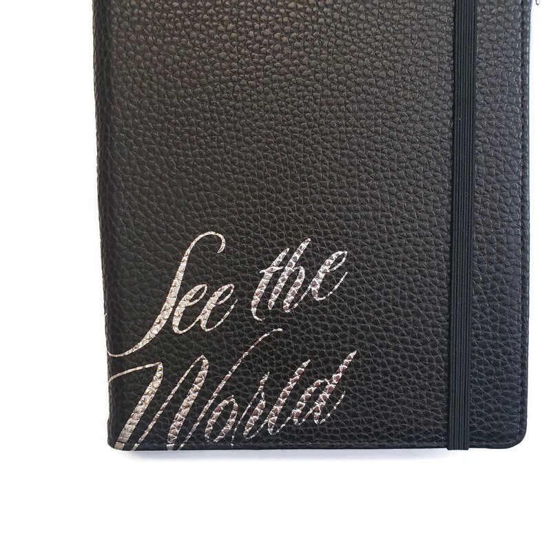 See The World Travel Journal Set Path Pocket Notebook Black Elastic Closure Pen