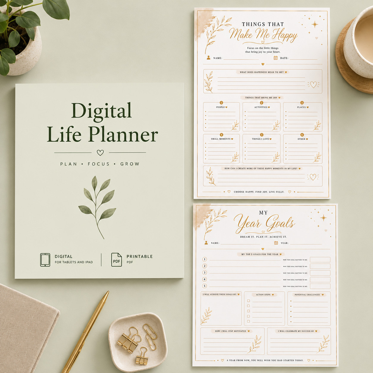 Digital Daily Planner PDF |Organizer Goal Planner | Printable | iPad | Tablet