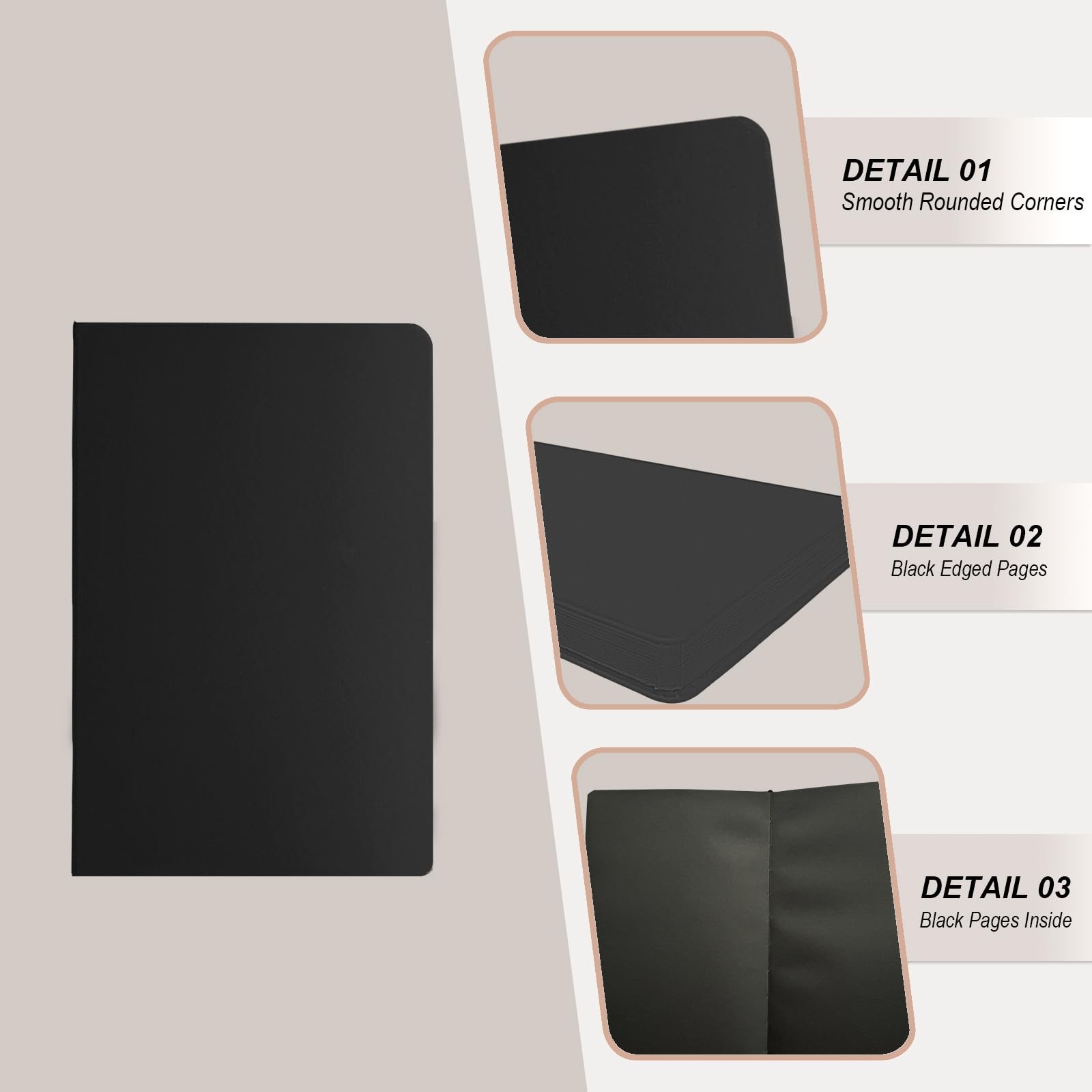 A5 Black Paper Notebook,100 Sheets/200 Pages,120gsm Paper, Black Hardcover Jo…