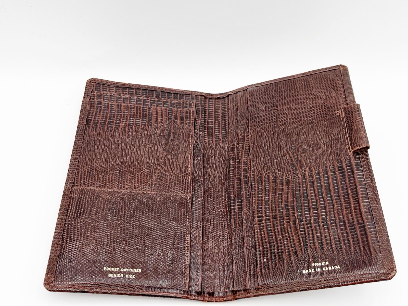 Vintage Day-Timer Senior Size Wallet Organizer Pig Skin Lizard Texture Brown MJD