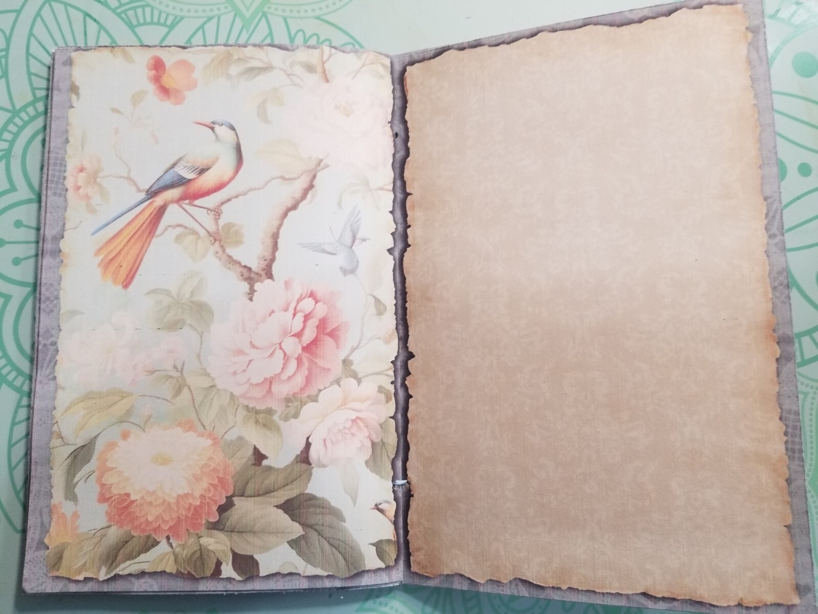Junk Journal Blank Booklet “BIRDS & FLOWERS” HANDMADE FULL SIZE 8.5″x5.5″ 40pgs