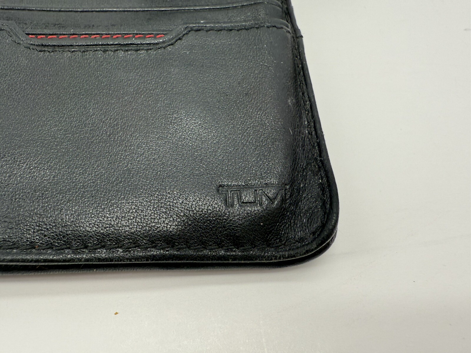 Tumi Folio Vertical Card Organizer Black Leather Pen Holder Zip Pocket 8.5”