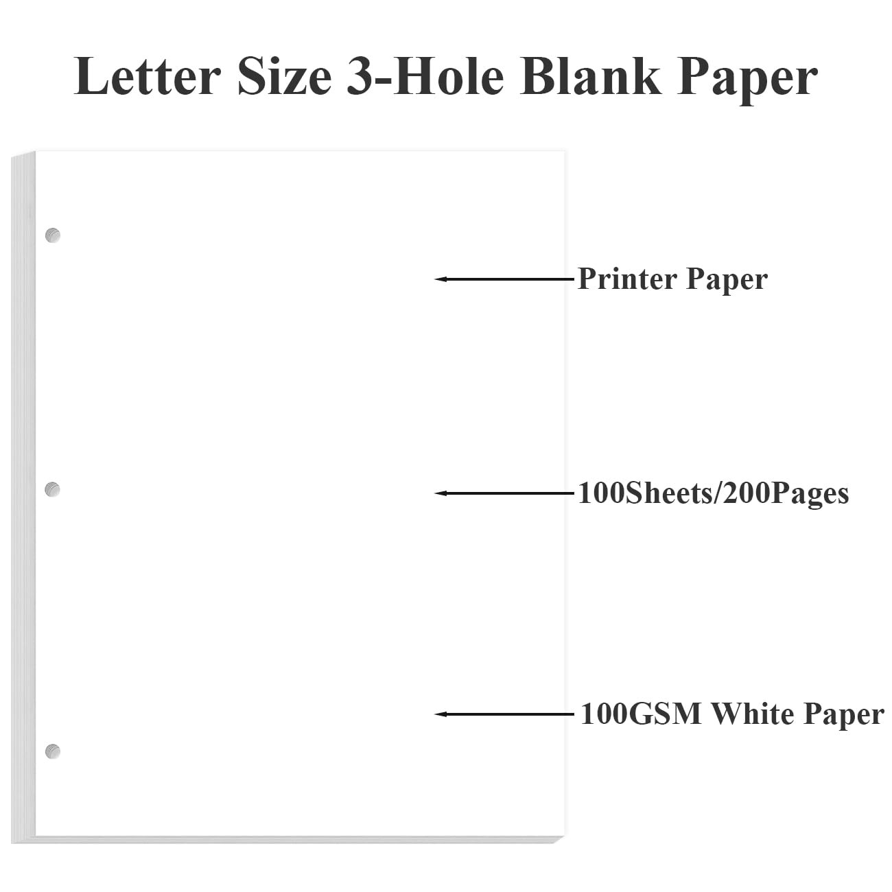 A4 Blank Filler Paper 3Hole 100 Sheets 200 Pages 100gsm White 8.5×11 Inch
