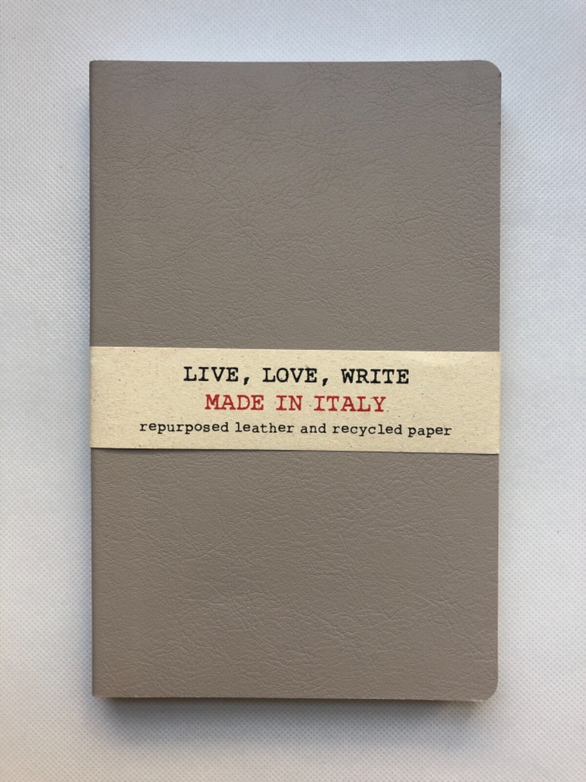 New Live, Love, Write Made in Italy Repurposed Leather Grey Notebook (192 Lined