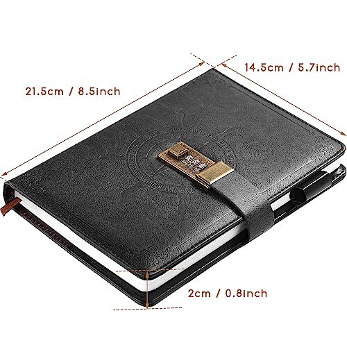 Black Journal with Lock, Refillable Faux Leather Lock Diary Notebook Planner