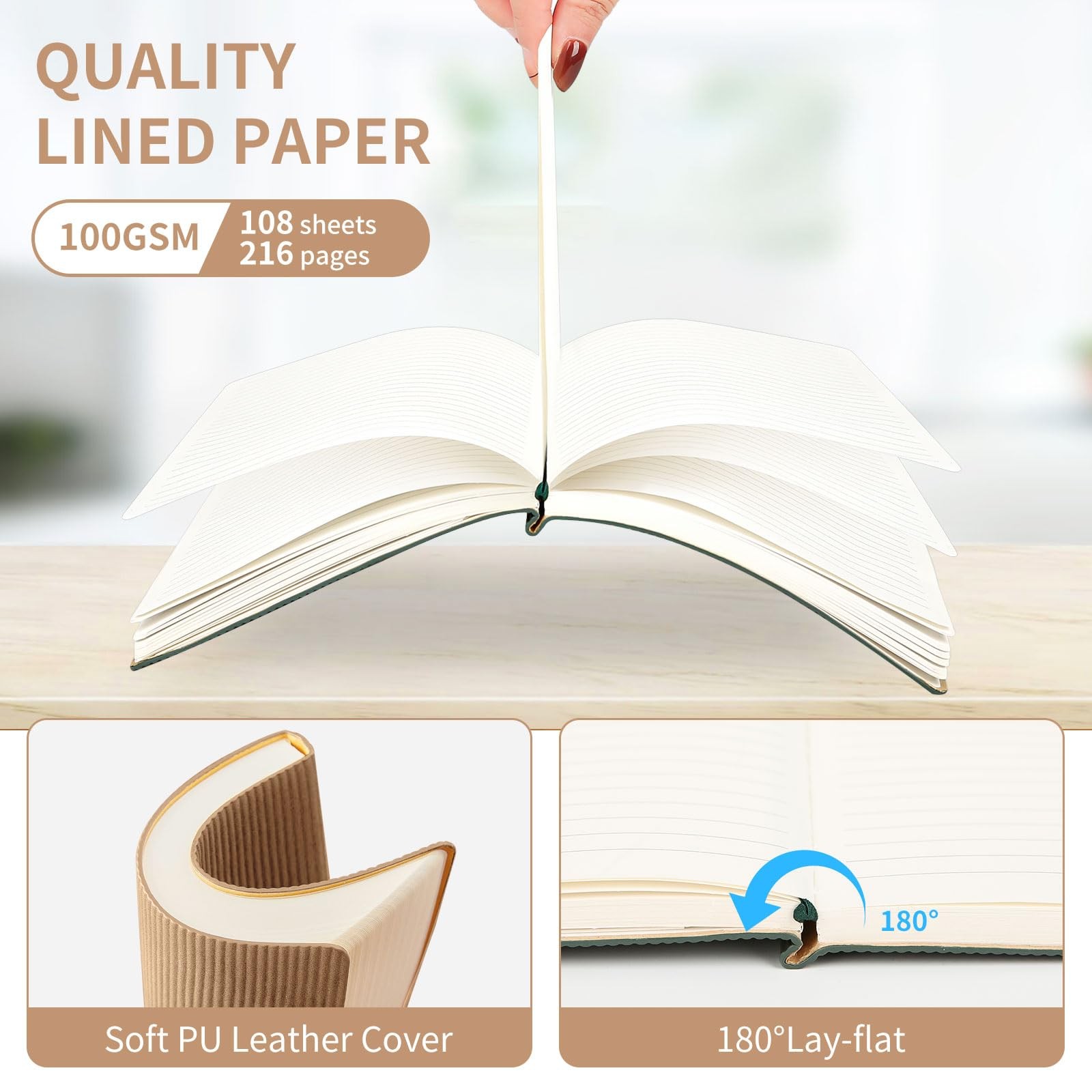 TSFPapier A5 Lined Notebook with Pen & Gift Box 216 Pages PU Leather Journals