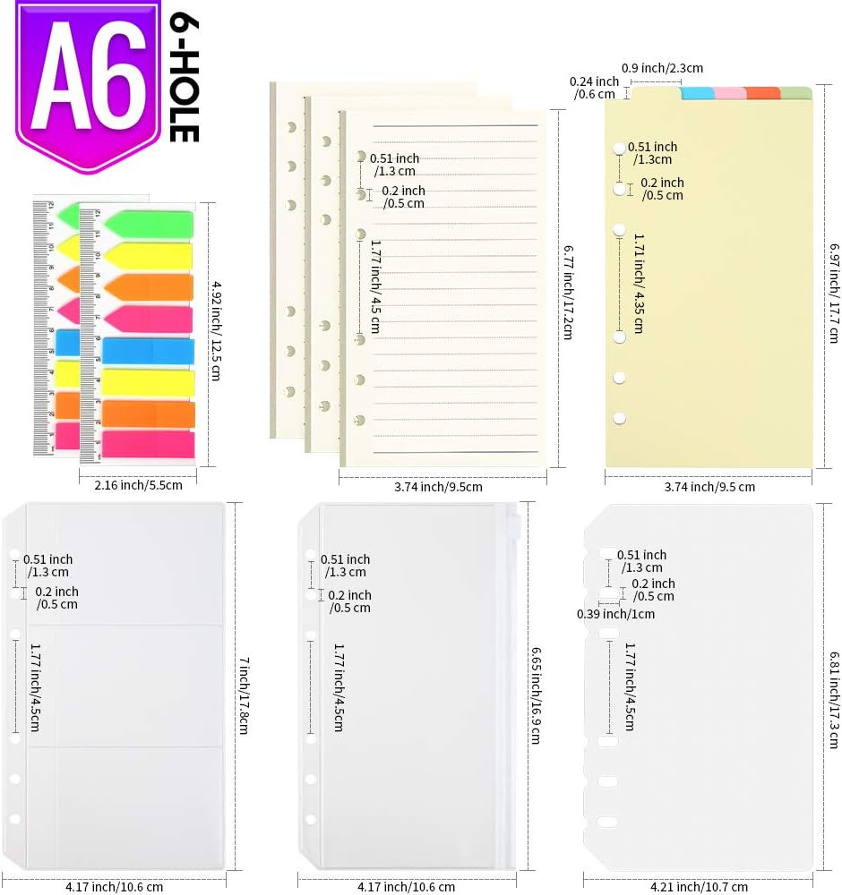 A6 Paper, Planner Inserts for A6 Binder, 6.73″X3.74″ Lined Paper, with Binder Po