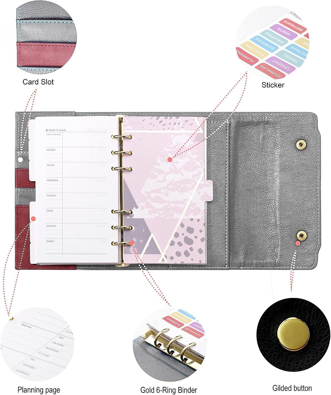 Tri-Fold Button Type Journal Travel Refillable Notebook Organizer A5/A6