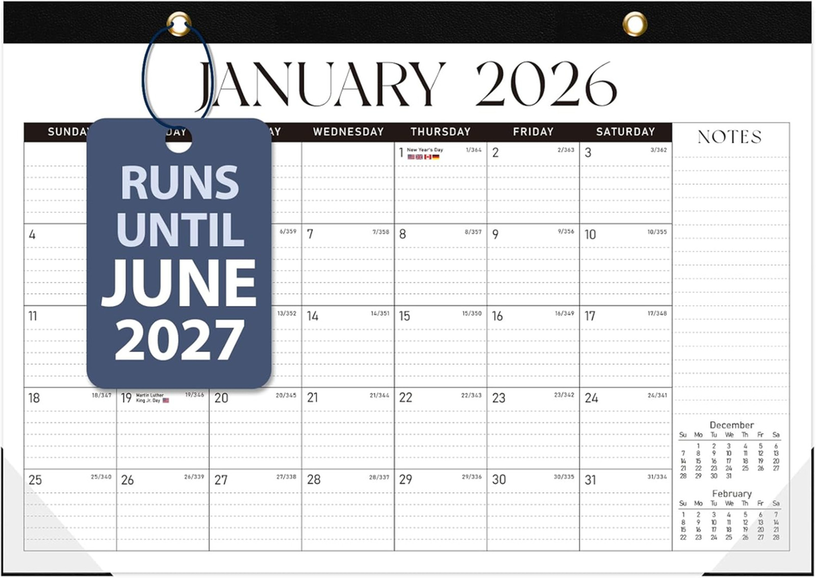 Desk Calendar 2026 Large Wooden Cover 17 x 12 Inches Monthly Wall Office School