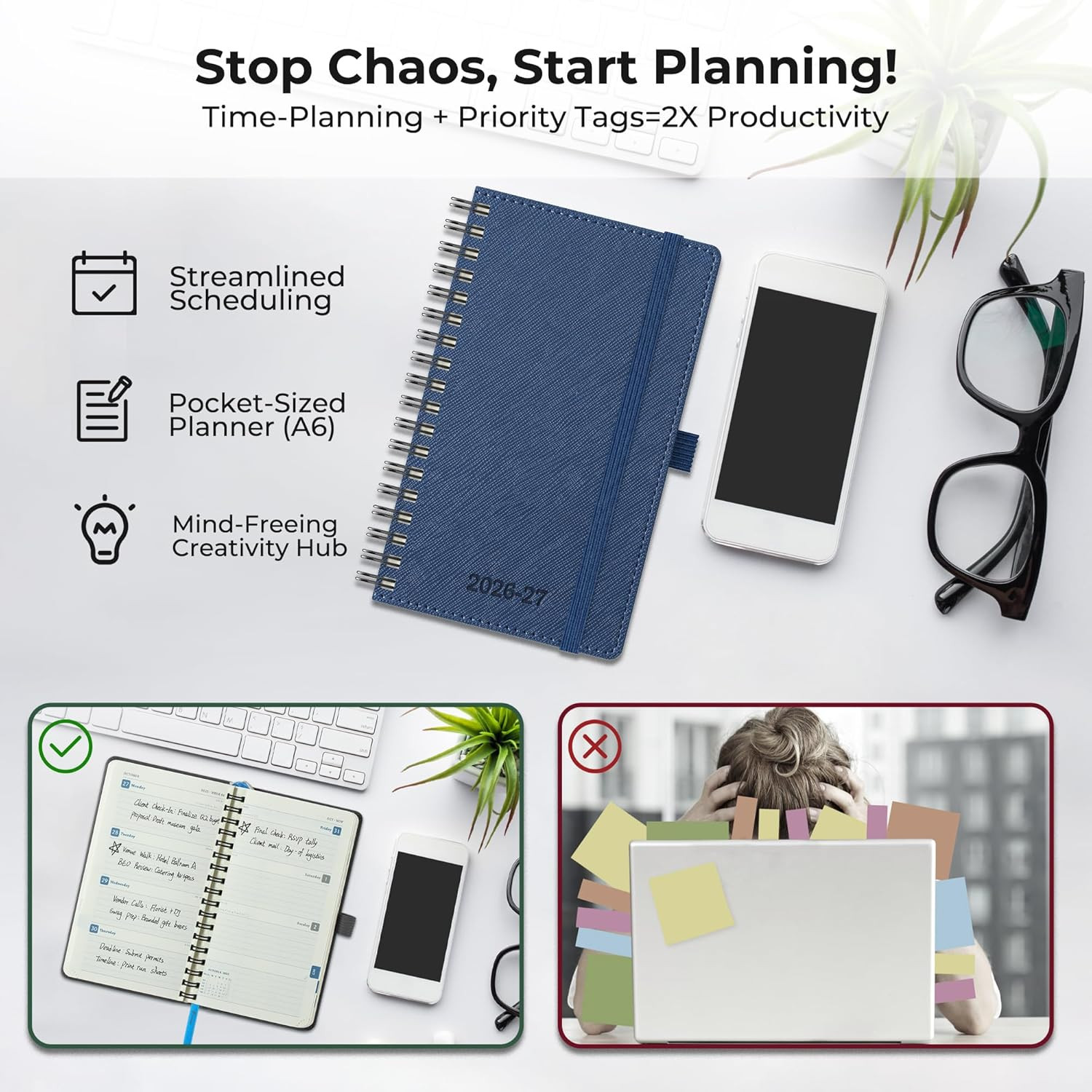 Planner 2026-2027 Daily Weekly and Monthly,6.5″X3.75″,18 Months Spiral Bound Cal