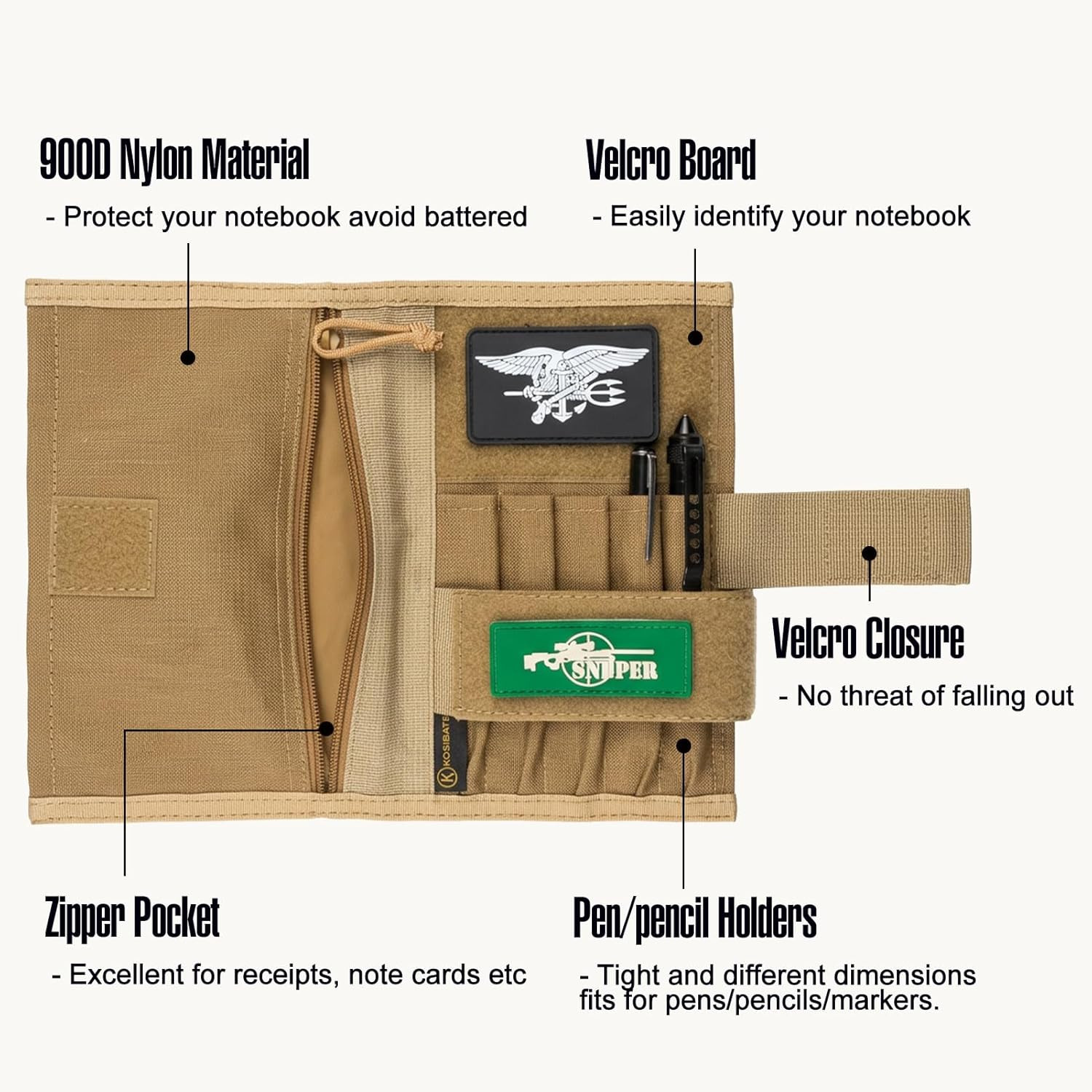 Tactical Notebook Cover for 5″ X 8″ Field Notebook, Military Army Greenbook Cove