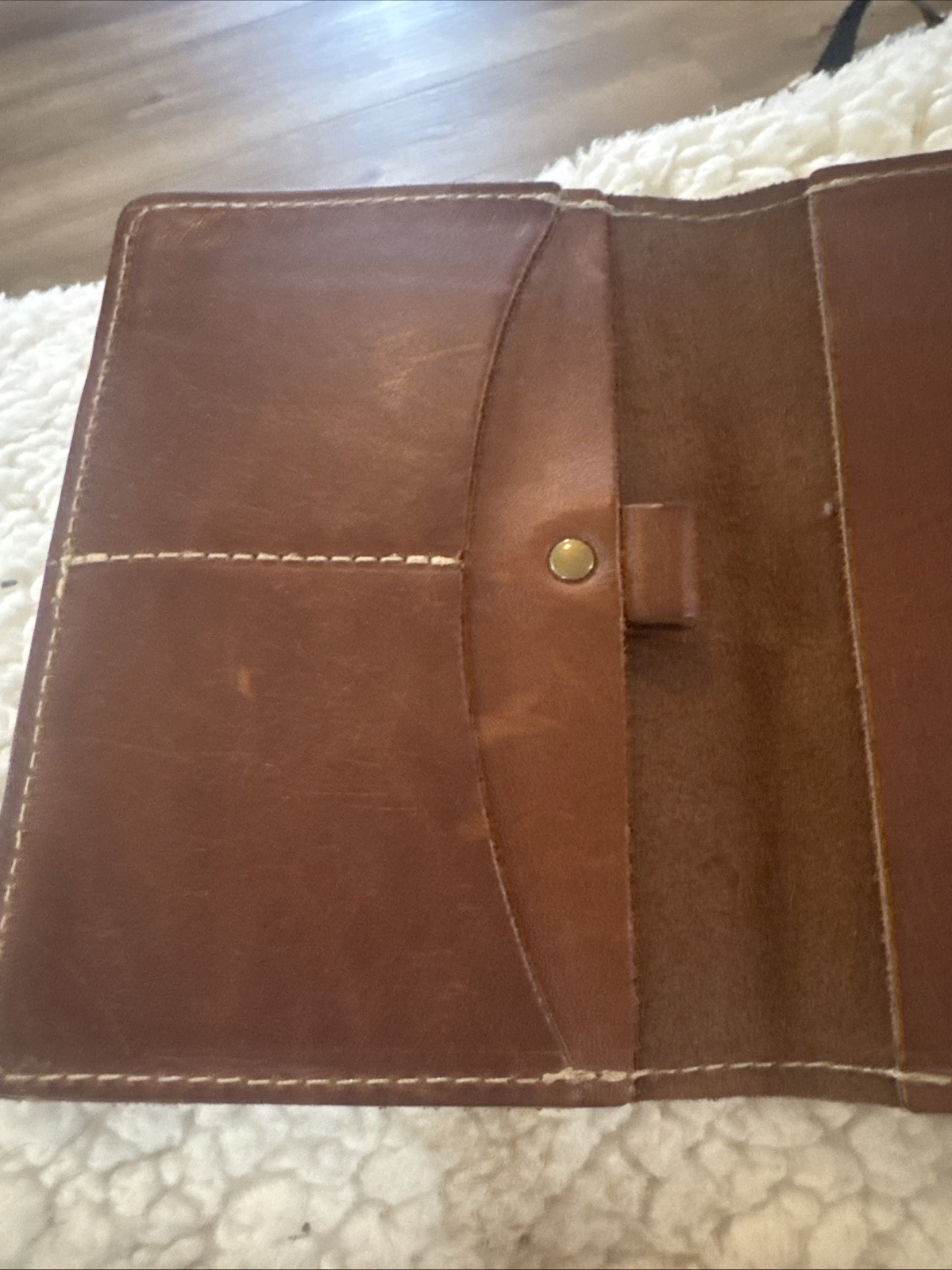 Holtz Genuine Kid Leather Portfolio Snap Latch Pockets Wallet Notebook Brown