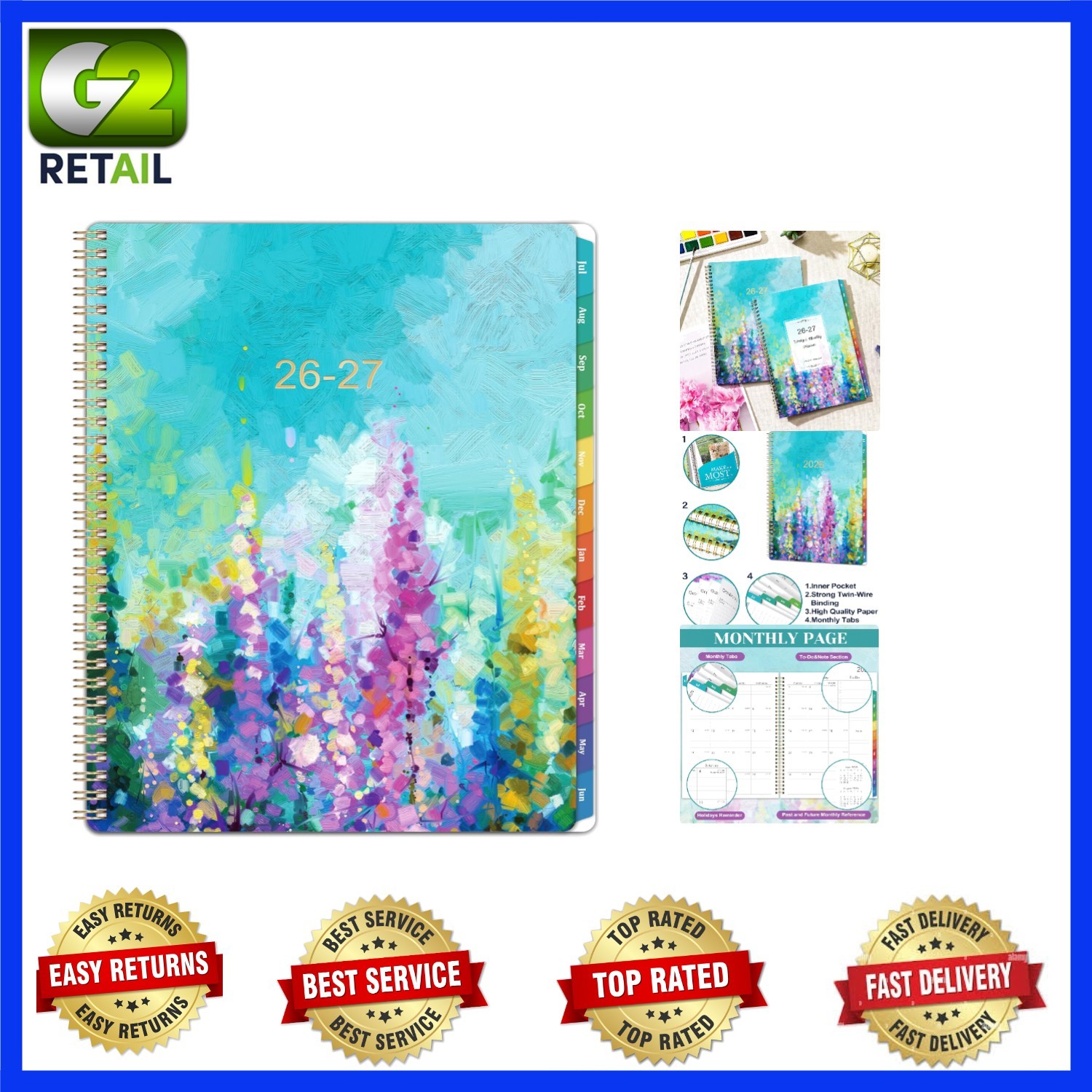 Chic 9″ x 11″ Weekly & Monthly Planner 2026-2027 | Durable Twin-Wire Binding