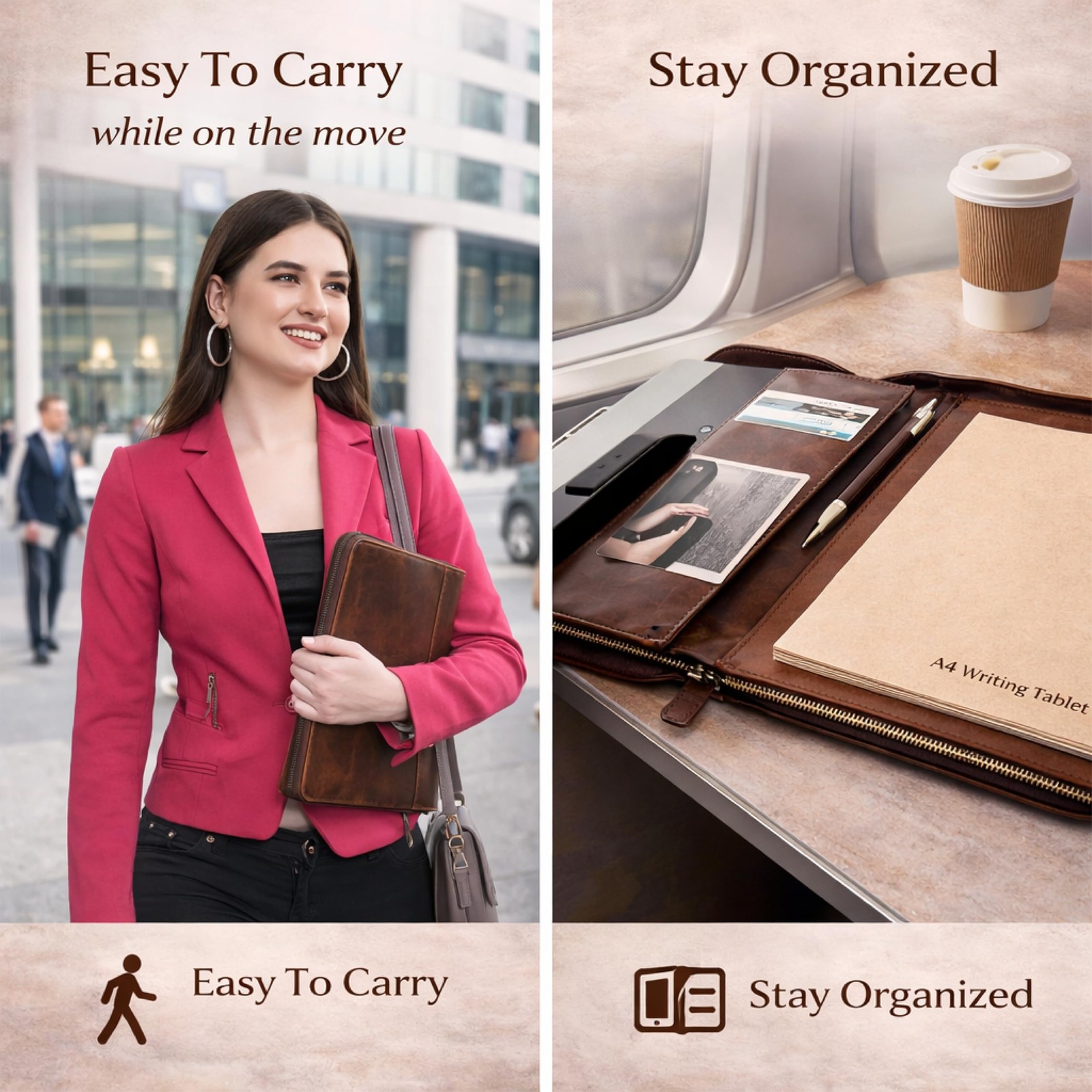Genuine Leather Padfolio Zipper Portfolio with 13 Inch Laptop Pocket, Profess…