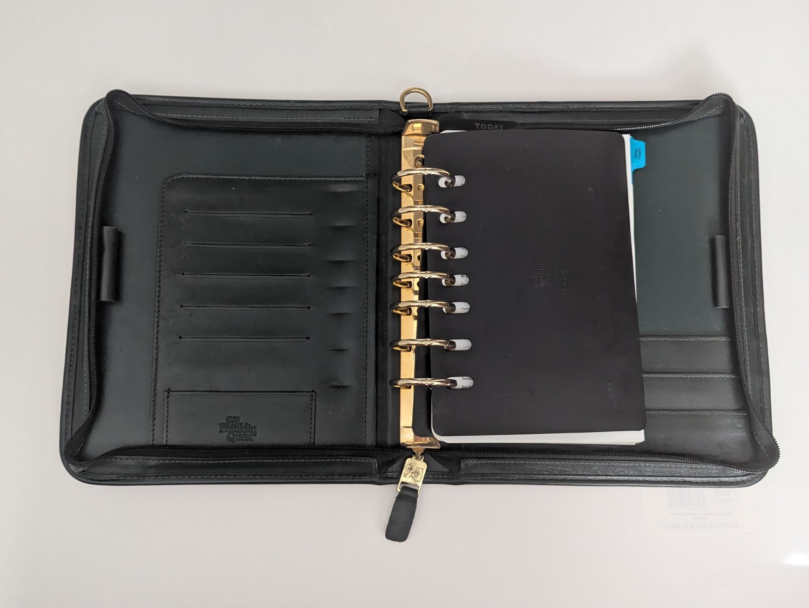 Franklin Quest Woven Planner Grain Leather Zip Around 7 Ring Binder 10.75 x 8.75