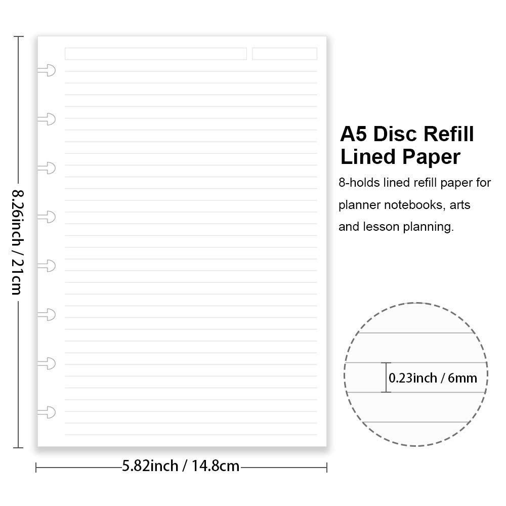 Discbound Notebook Refill, 8 Discs, 100 Sheets Lined Paper, 200 Pages, White