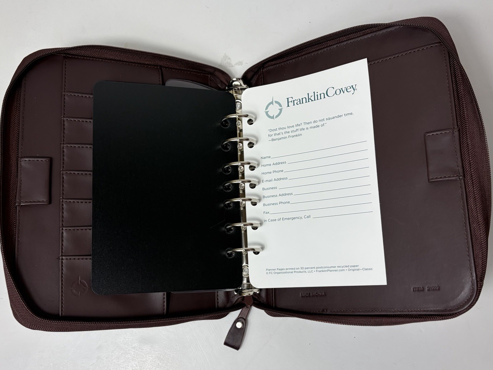 Franklin Covey 7 Ring 1.5” Zip Planner Brown Faux Leather 8.5”x11” New Open Box