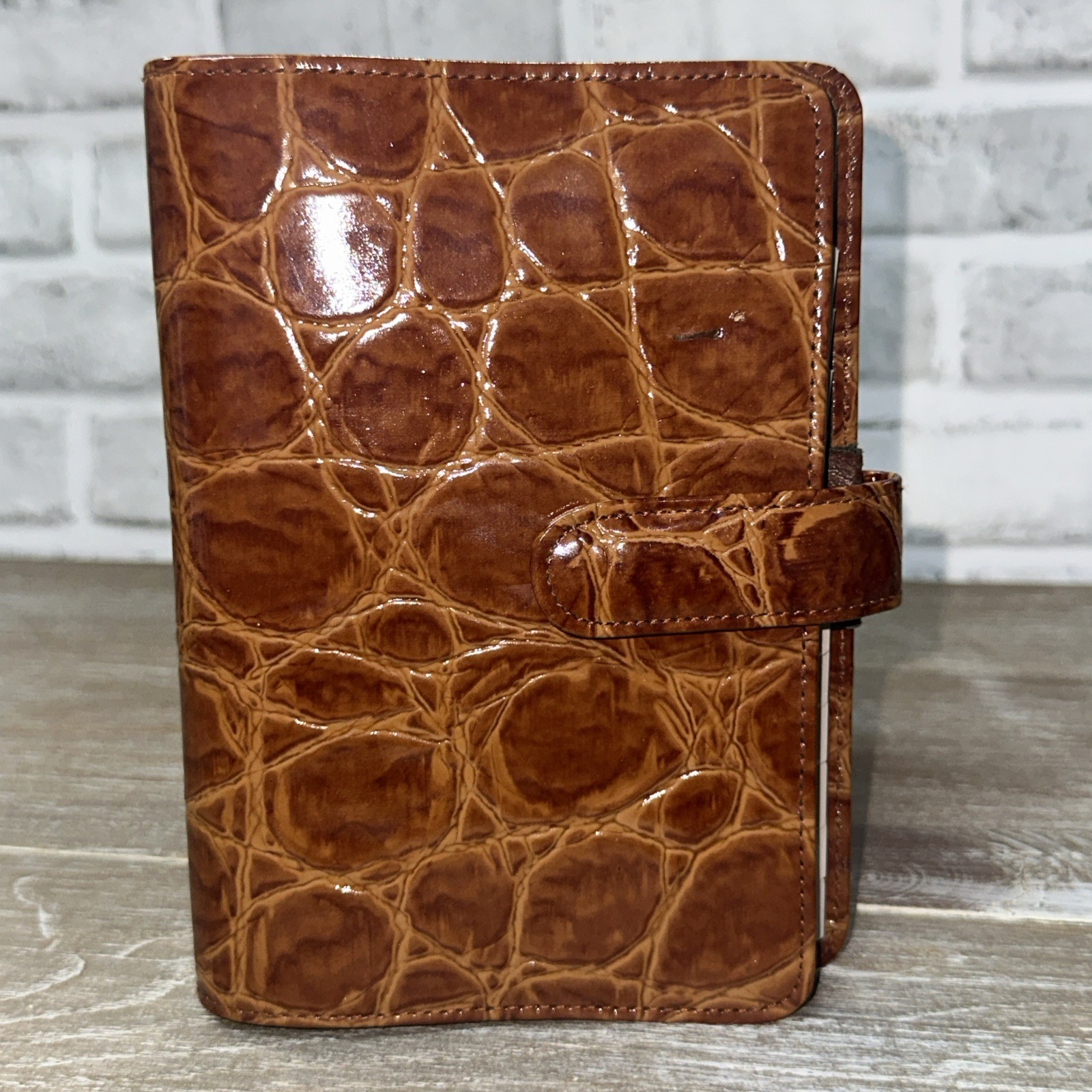 Vtg Buxton Genuine Leather 6 Ring Planner Organizer Address Book Croc Embossed