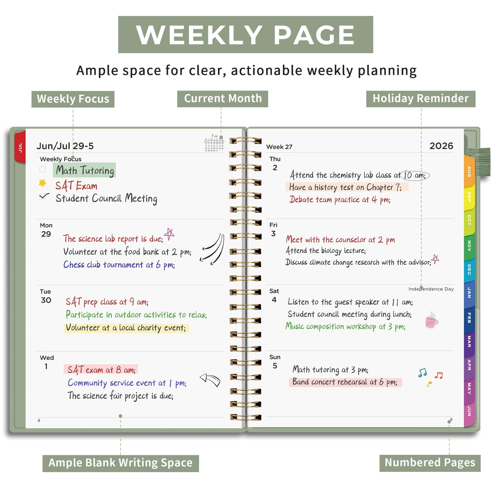 EMSHOI Academic Planner 2026-2027, A4 Size (8.5″ x 11″), A4, Light Green