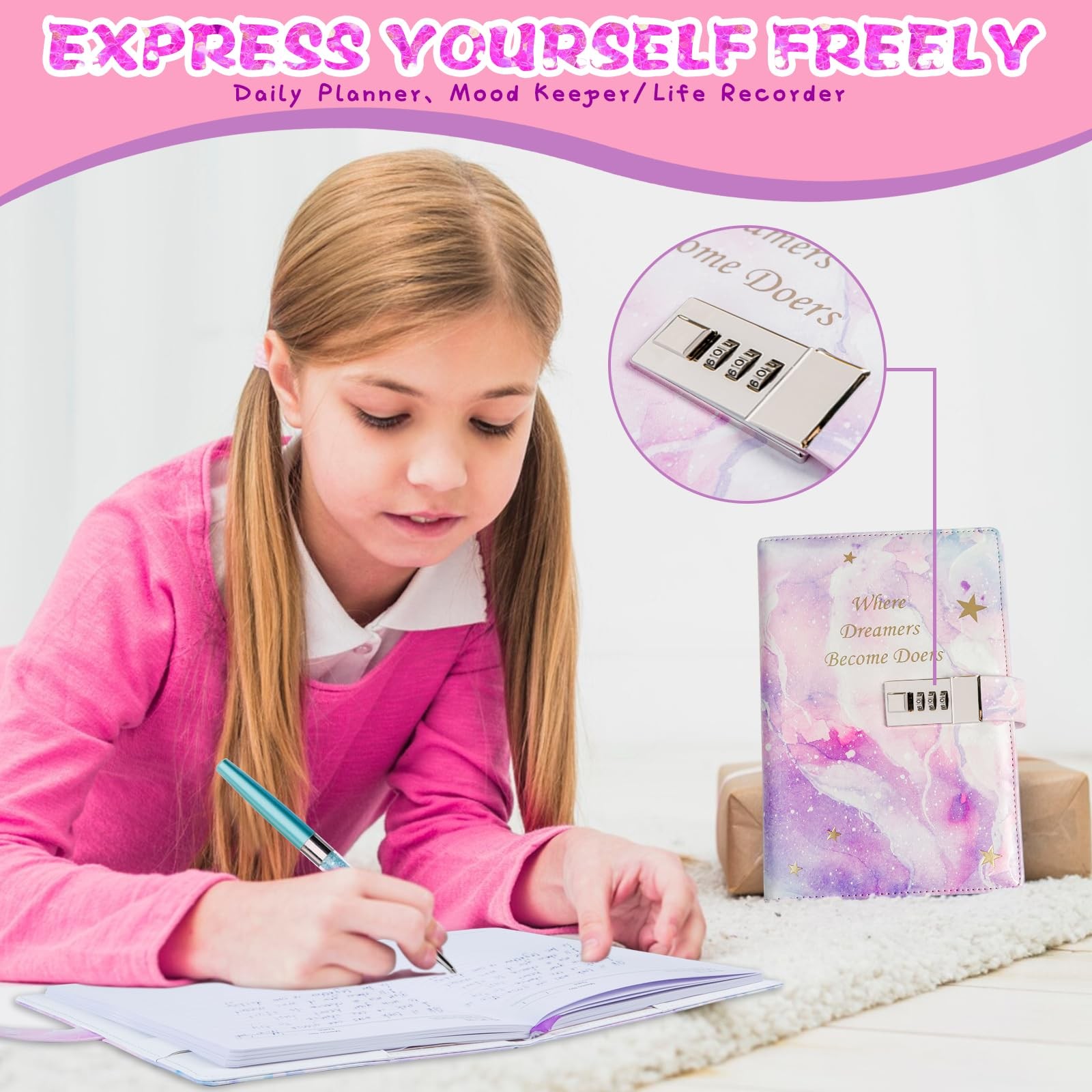 Diary with Lock, 192 Pages, 8.6 X 5.8 Inches, Purple – Secret Journal for Girls