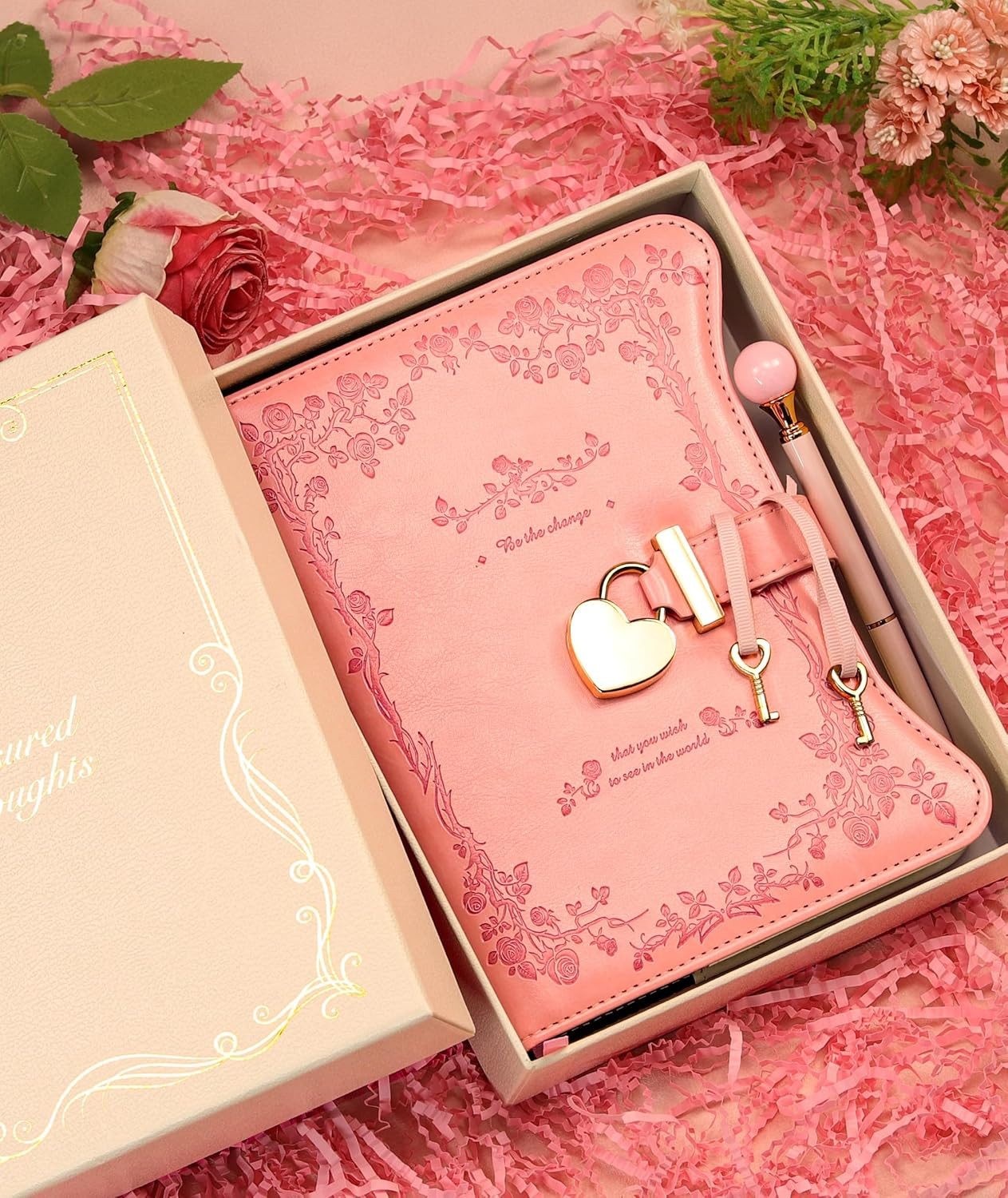 Diary with Lock and Keys for Girls Gift Ideas 360 Gold Edged Pages Journal Pink