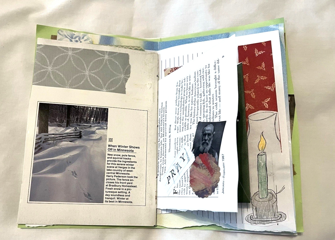 Junk Journal Winter Xmas Theme 6×9″ Handmade Paper Ephemera, Embellished Tassel