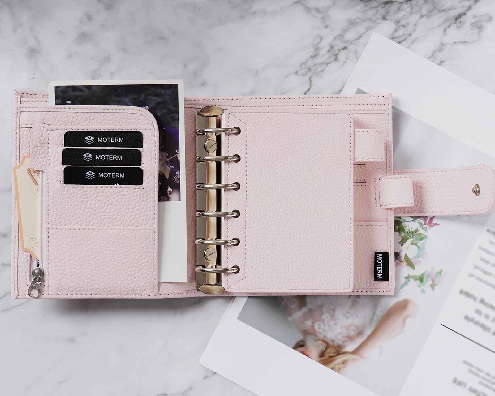 Pocket Luxe Rings Planner – Genuine Leather Binder Organizer (30mm Ring, Pebb…