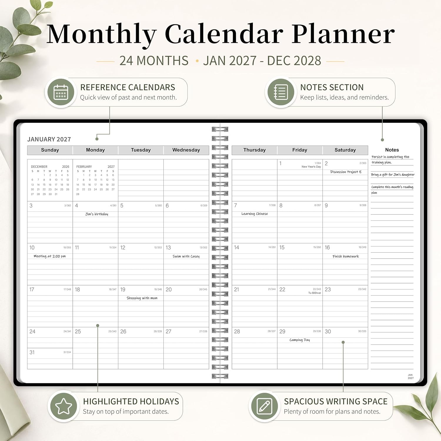 2027-2028 Monthly Planner, Jan 2027-Dec 2028, A4 2027 – Dec Black