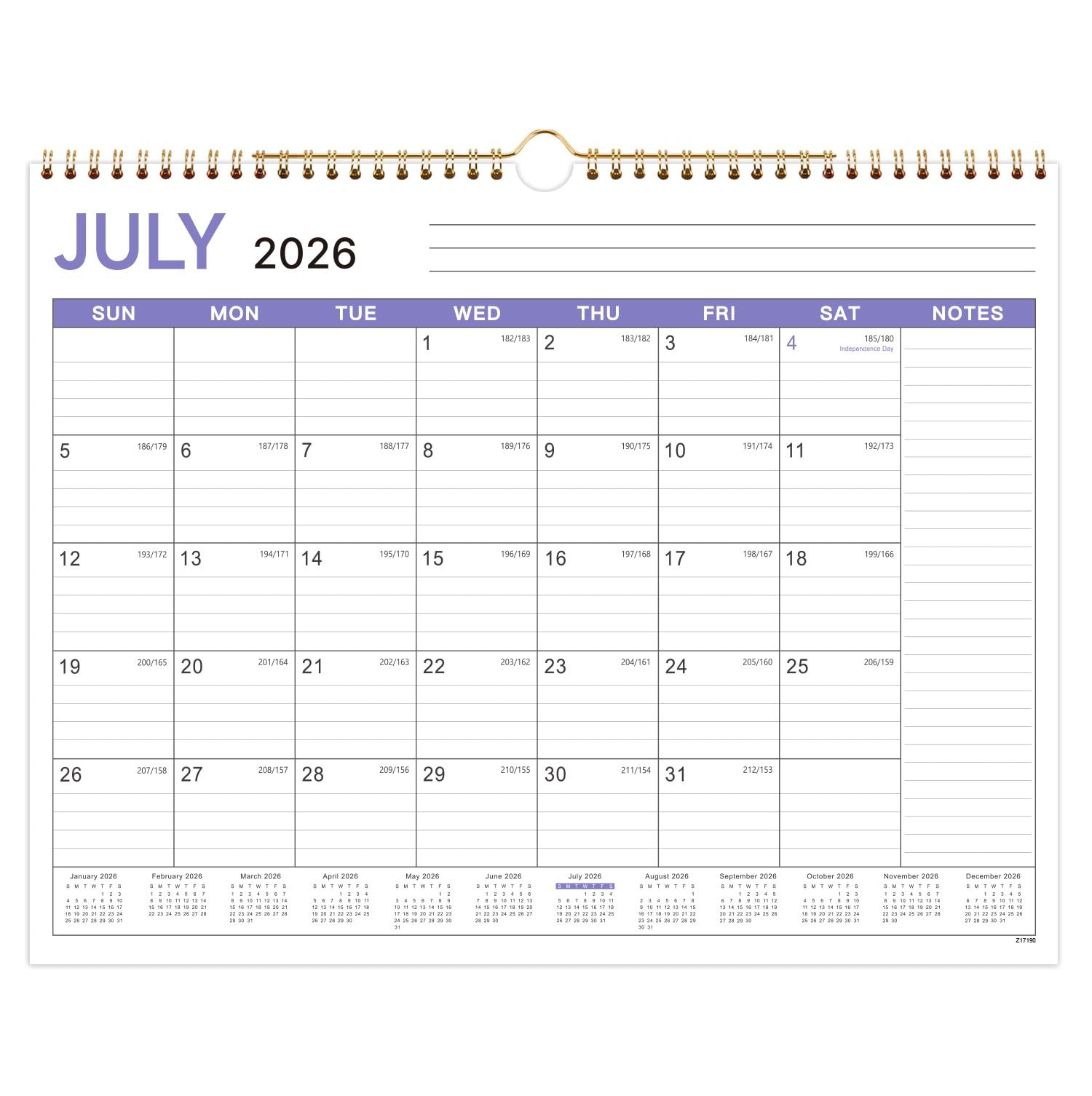 Calendar 2026-2027 – Wall from Jul. 2026 – Dec. Purple